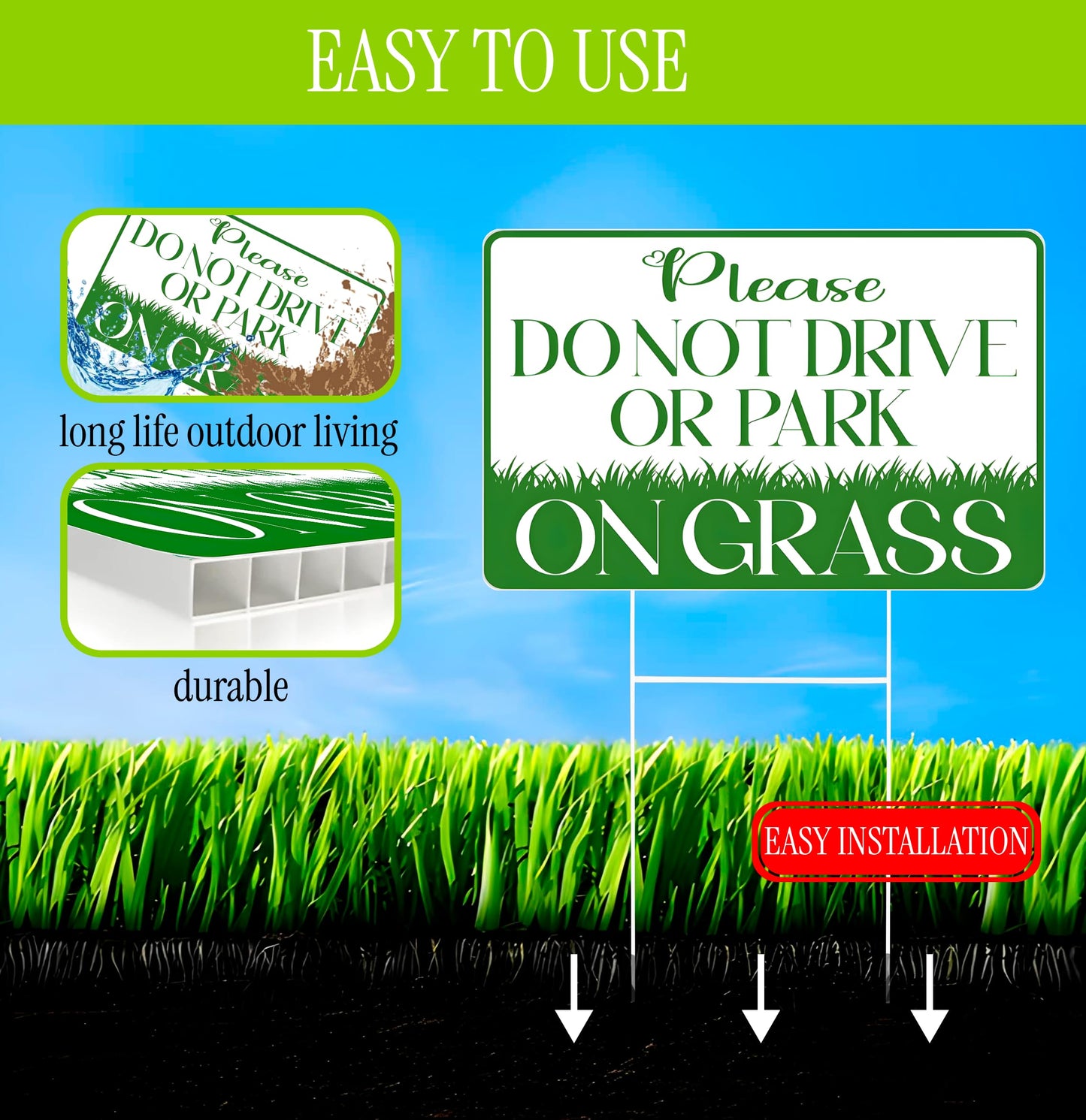 8x12 inch 6X Please Do Not Drive or Park on Grass Yard Plastic Sign - No Parking on Grass Double Sided Sign - Stay Off Grass for Yard - No Parking Signs with Stand - Stay Off and Keep off Grass Sign