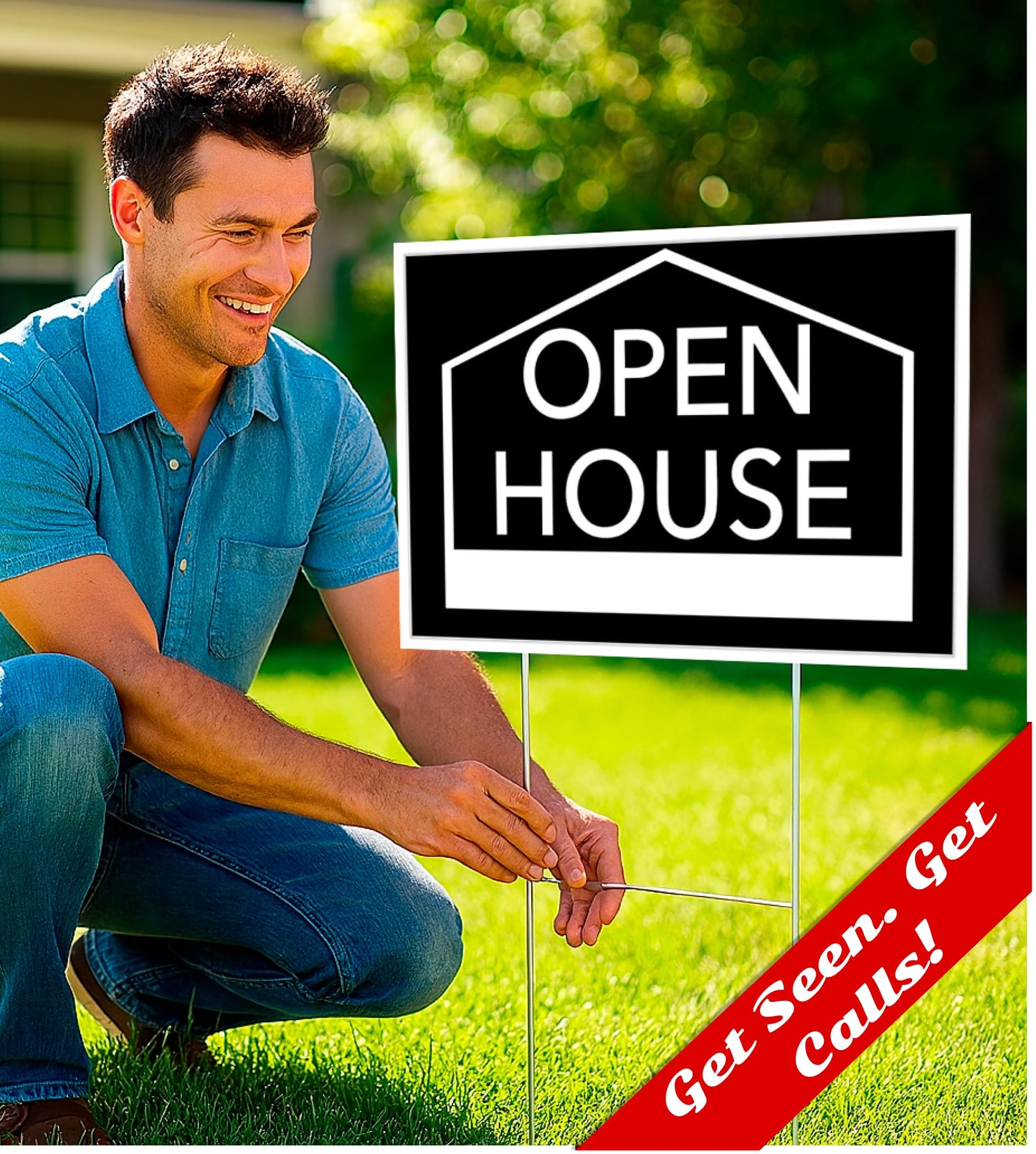 3X Open House Plastic Signs 12x16 Inch for Real Estate Agent for Sale Double Sided Sign with H Wire Stakes - Moving Sale Directional Signs Kit - Realtor for Sent Houses for Sale By Owner Yard Sign