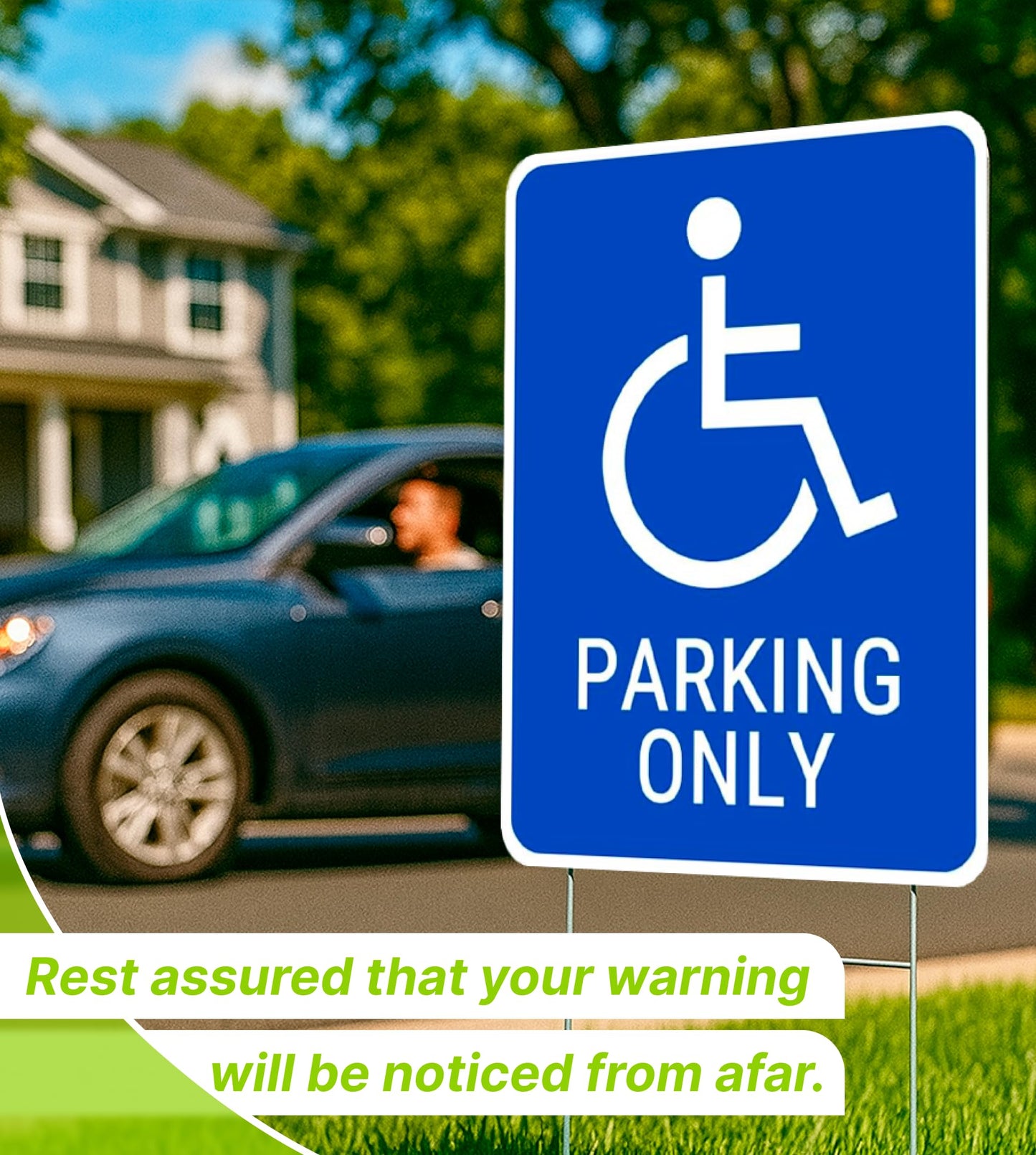 Set of 3 Double Sided 12x16 Inches Reserved Parking Signs for Handicapped Only with Metal Wire H-Stakes - Plastic Indoor or Outdoor Basics Handicap Parking Sign - Yard Signs with Parking Space