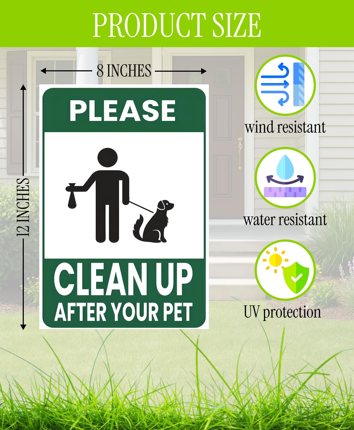 3X Plastic Double Sided Please Clean Up After Your Pet - 12x8 Inch Signs with H-shaped Front Yard Stakes - Pet Signs on the Yard Lawn - Collect Dog Poop and Don't Wet the Lawn - Signs To Curb Your Dog