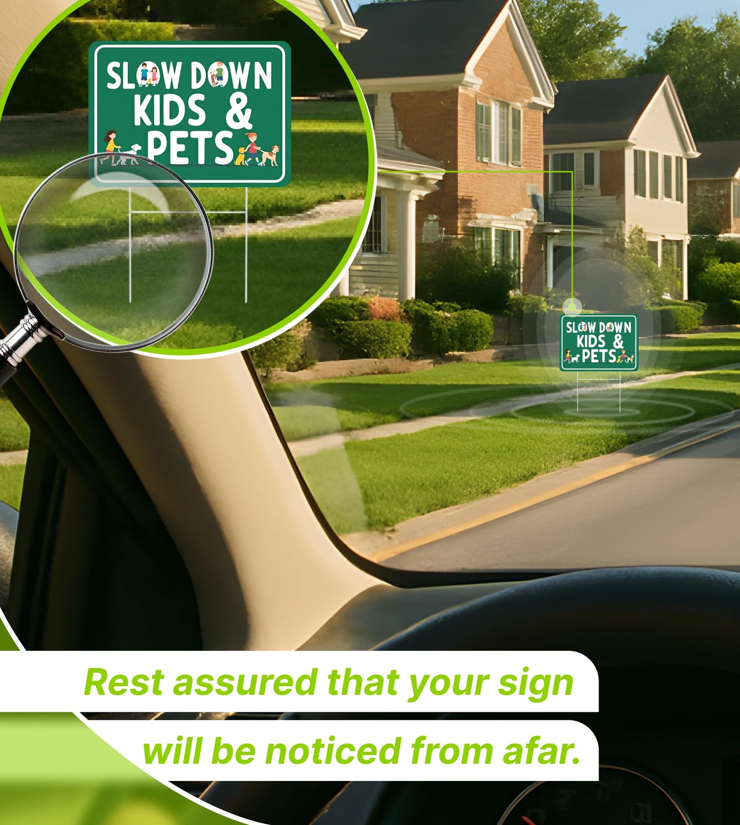 Set of 3 Double Sided 12x16 Inches Plastic Sign "SLOW DOWN KIDS & PETS" - Сaution Сhildren at Play Signs With H-Stakes for Street - Drive Like Your Kids Live here Yard Signage Speed Limit Warning