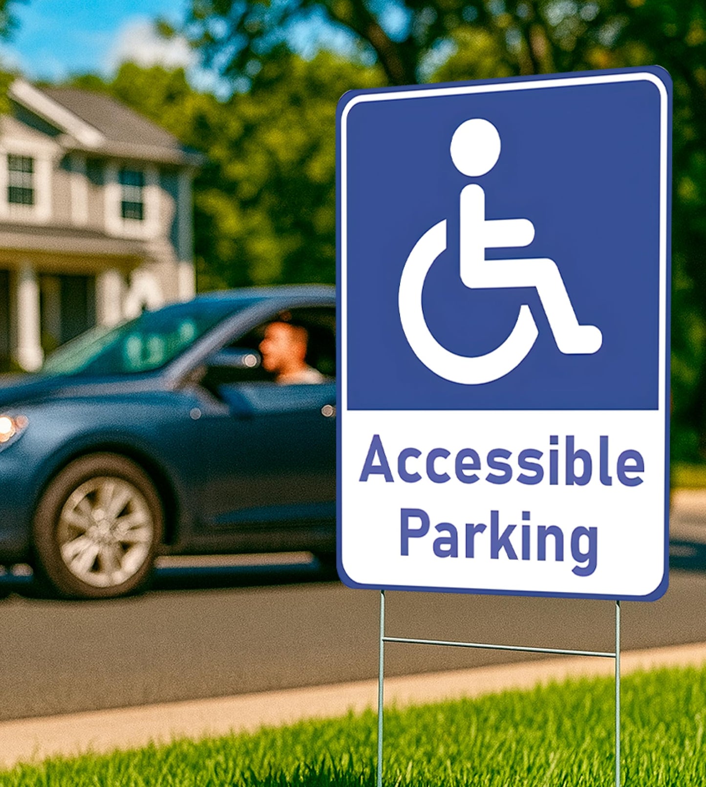 Set of 3 Double Sided 12x16 Inches "Accessible Parking" Plastic Sign with Metal H-Stakes - Reserved Spaces for Handicap Permit Vehicles - Restricted Parking for Vehicles with Authorization