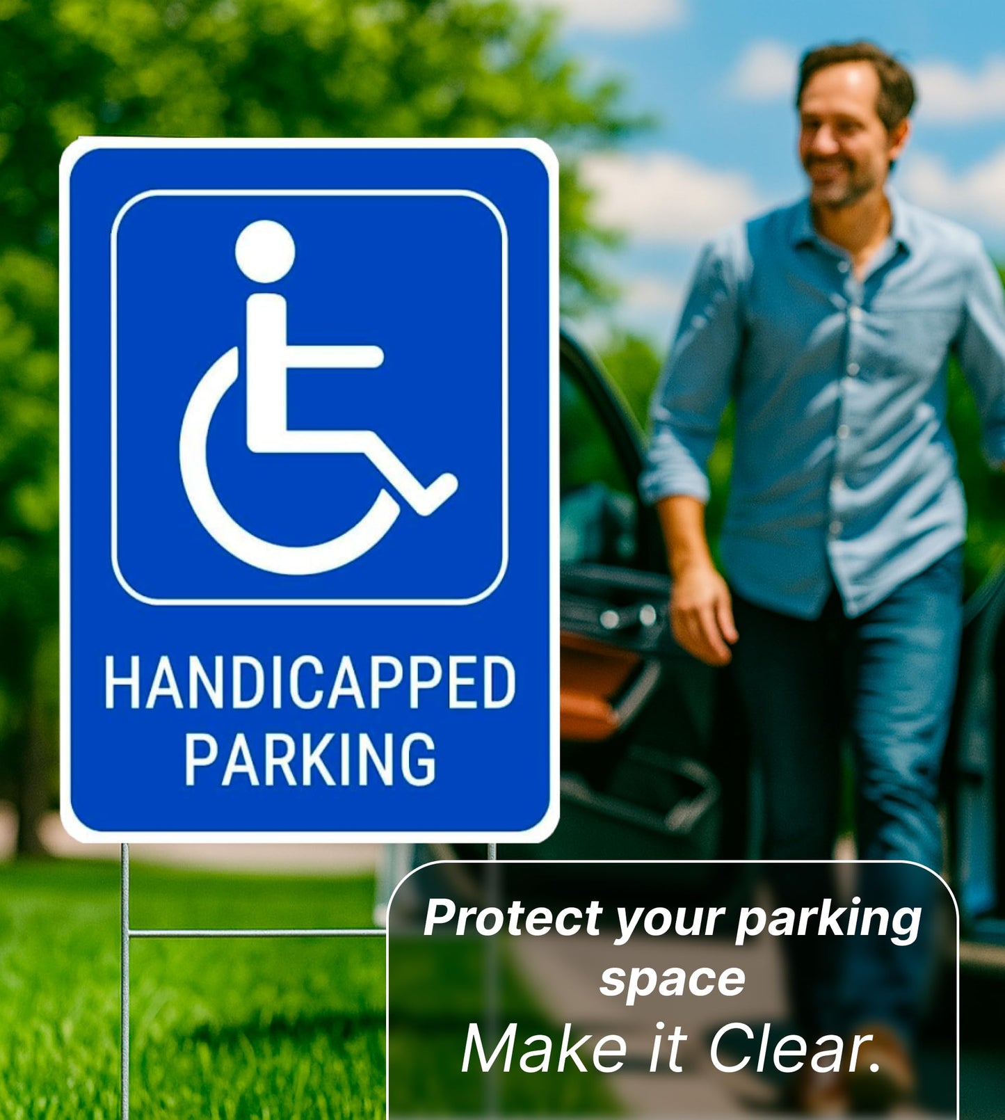 Set of 3 Handicapped Parking Sign with Metal Wire H-Stakes - Double Sided Plastic Reserved Parking Signs - 12x16 Inches Yard for Handicapped Only Signs with Parking Space for Inside or Outside