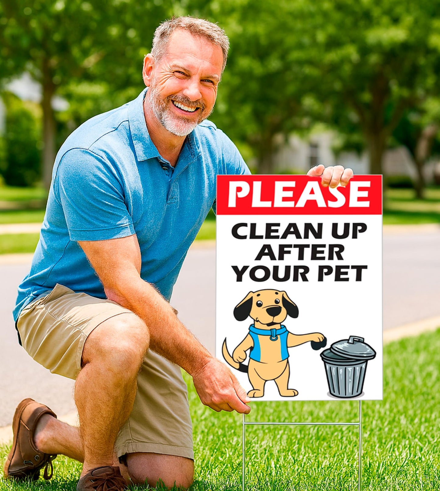 3X Clean Up After Your Dog Yard Double sided Sign 8x12 inch - Funny No Dog Poop Plastic Signs with Stake - Keep Dogs off Grass Signs for Yard Garden Lawn - No Dogs Allowed or Keep off Grass Sign
