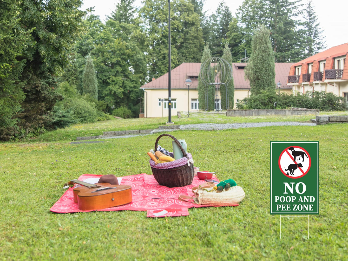 Pack of 3 No Poop and Pee Zone Yard Plastic Signs with Stakes 12x16 inch - Please Be Respectful Dog Double Sided Signs for Yard Garden Lawn Outdoor - Please Be No Pooping No Peeing Dog Yard Signs