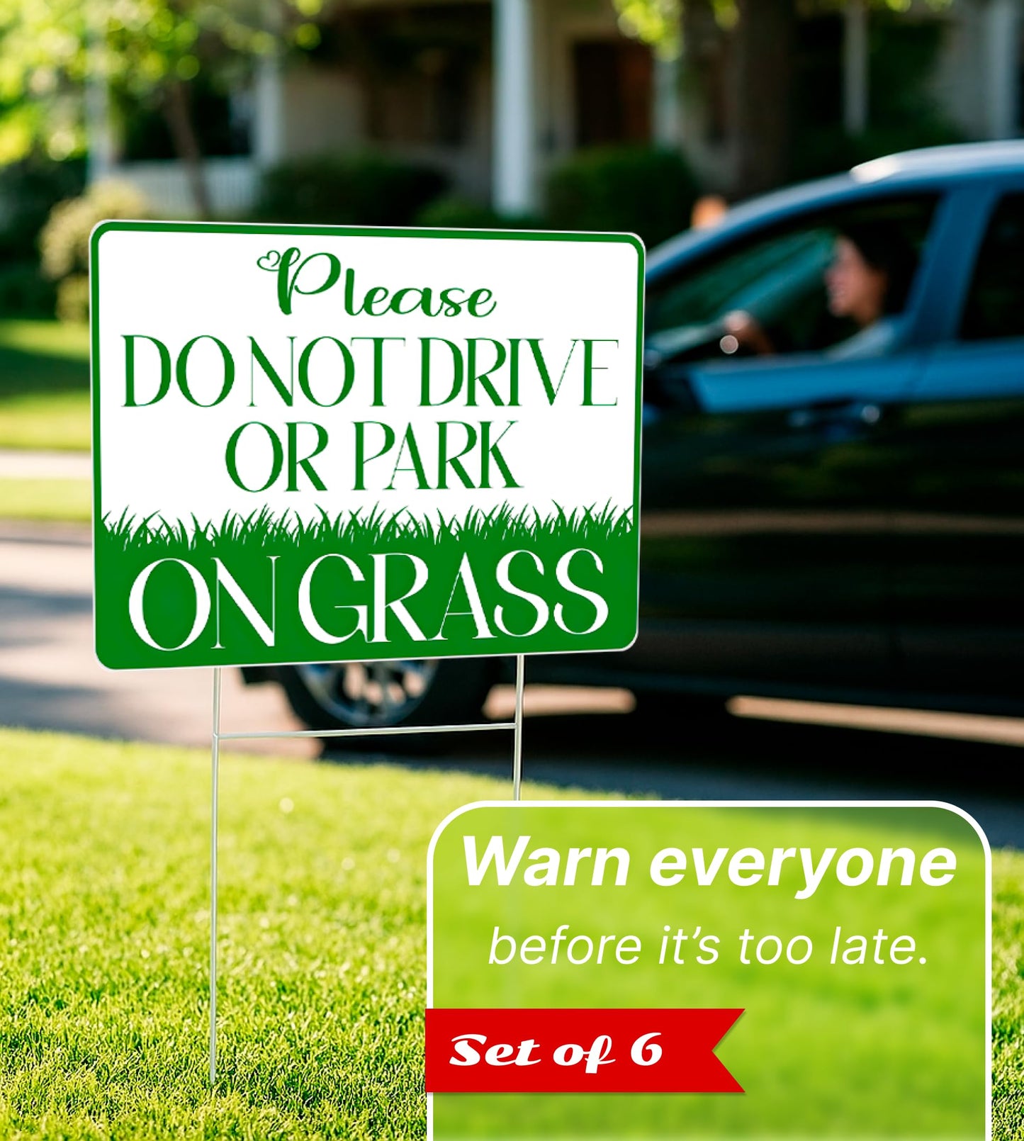 8x12 inch 6X Please Do Not Drive or Park on Grass Yard Plastic Sign - No Parking on Grass Double Sided Sign - Stay Off Grass for Yard - No Parking Signs with Stand - Stay Off and Keep off Grass Sign