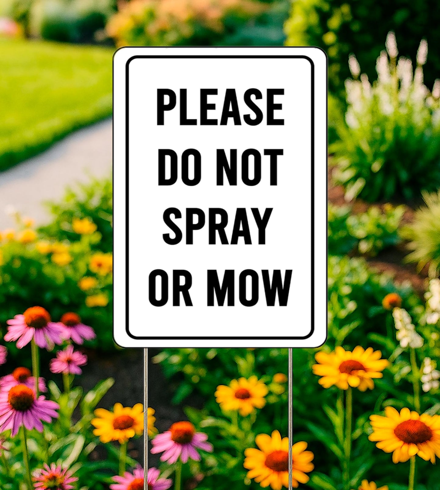 Set of 3 Double Sided Please Do not Spray or Mow Sign with Metal Stakes - 12x8 Inches Plastics Garden Signs Outdoor or Indoor for Lawn Yard - Please Stay Off My Grass Yard Sign
