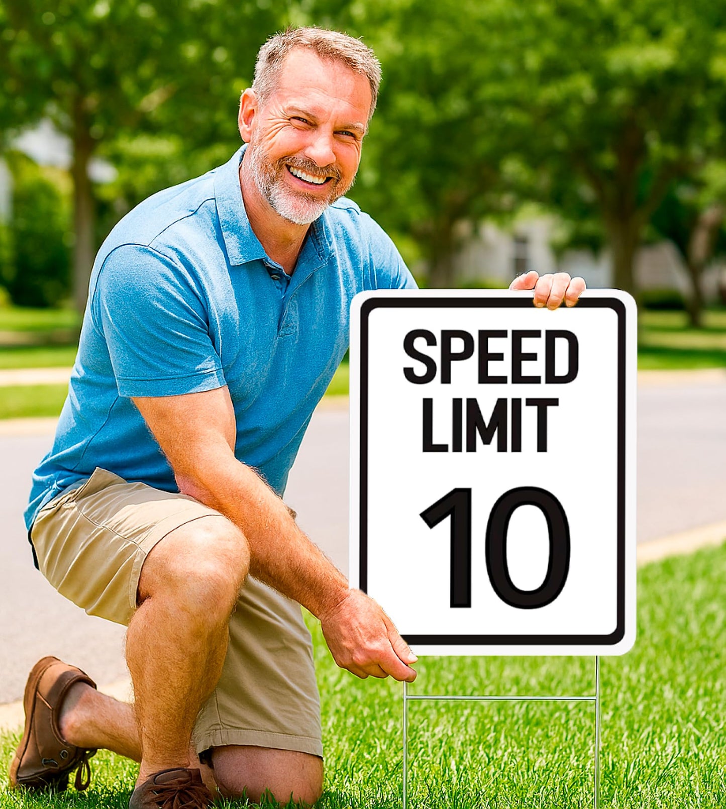 Set of 3 Double Sided 12x16 Inches Speed Limit 10 MPH Sign with Metal Wire H-Stakes - Plastic Slow Down Traffic Sign - Speed Limit Signs Outdoor Use for Neighbour Driveway Yard or School