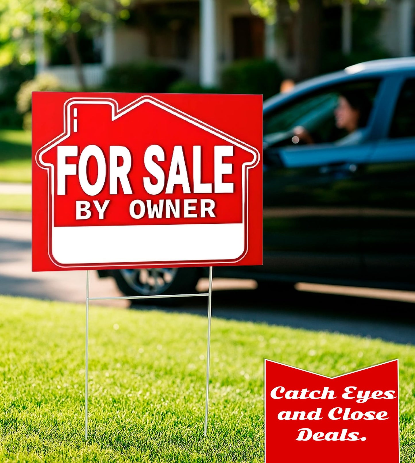 5 Pack 12x16 For Sale By Owner Yard Plastic Sign - Yard Double Sided Signs with Metal H Stakes - Sign for Real Estate Agent Realtor Supplies Real Estate Signs - House For Sale for Home Owners