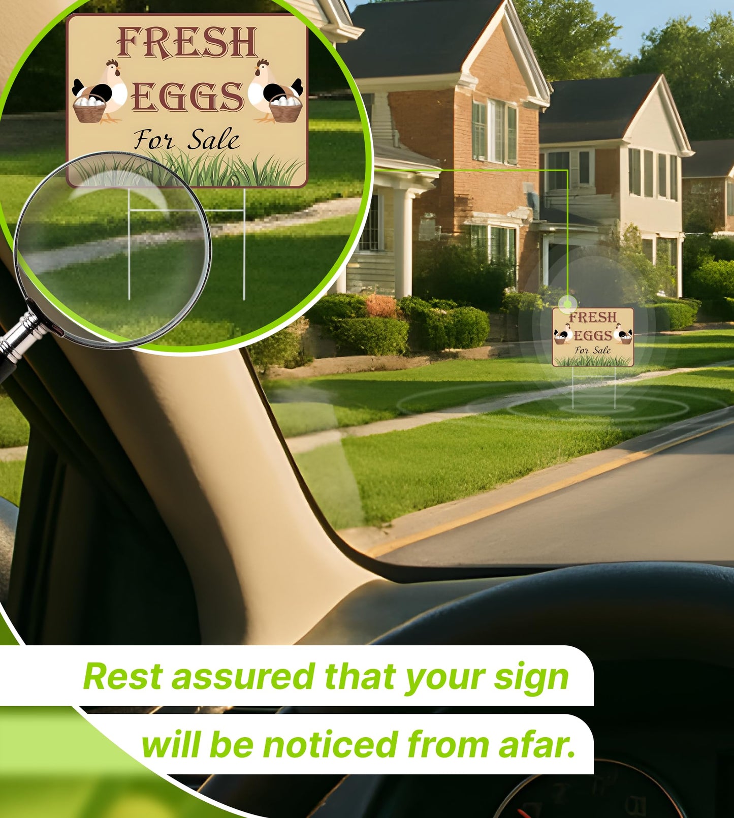 Set of 3 Double Sided 12x16 Inches Fresh Eggs For Sale Sign with Metal H-Stakes - Plastic Sign Fresh or Egg Sign for Outdoor and Indoor - Fresh Chicken Eggs For Sale Yard Sign