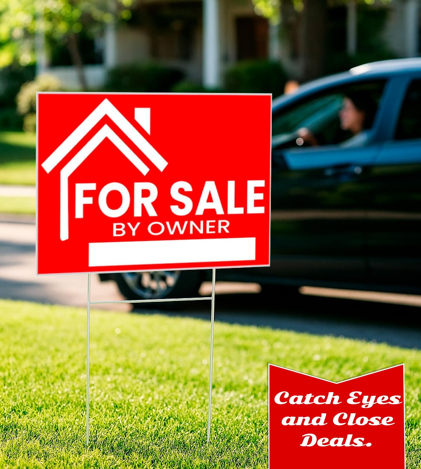 3X For Sale By Owner Yard Sign 12x16 - Single Sided Yard Signs with H Stakes - Home Owners Real Estate Directional Plastic Sale Signs - House For Sale Signs for Real Estate Agent Realtor Supplies