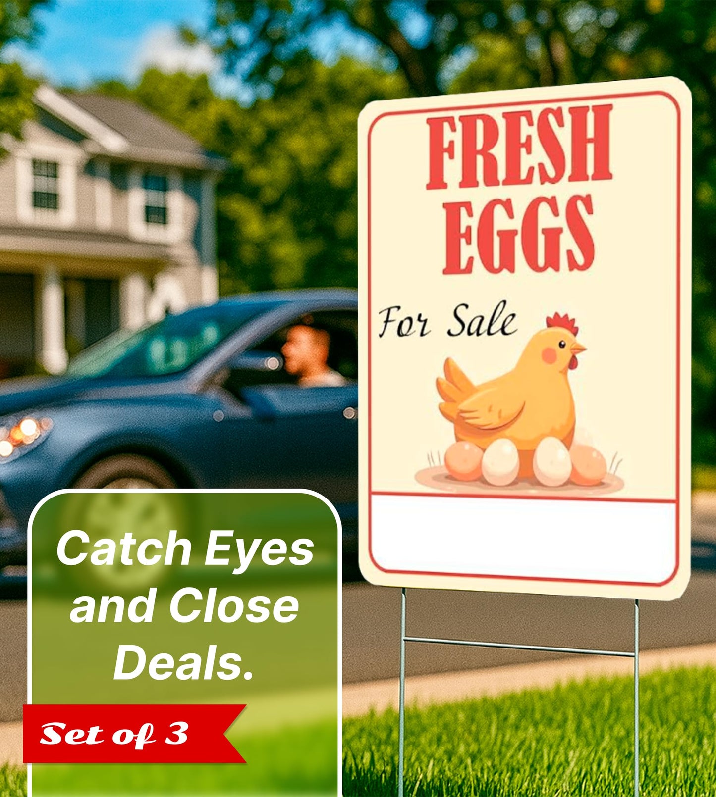 3X Double Sided 12x16 Inches Fresh Eggs For Sale Plastic Sign with Metal H-Stakes - Farm Business Supplies Home Decor - Fresh Chicken Eggs For Sale Yard Sign - Fresh Eggs Sign for Outdoor and Indoor