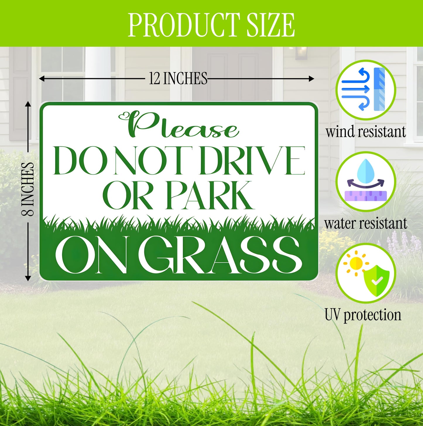 8x12 inch 6X Please Do Not Drive or Park on Grass Yard Plastic Sign - No Parking on Grass Double Sided Sign - Stay Off Grass for Yard - No Parking Signs with Stand - Stay Off and Keep off Grass Sign