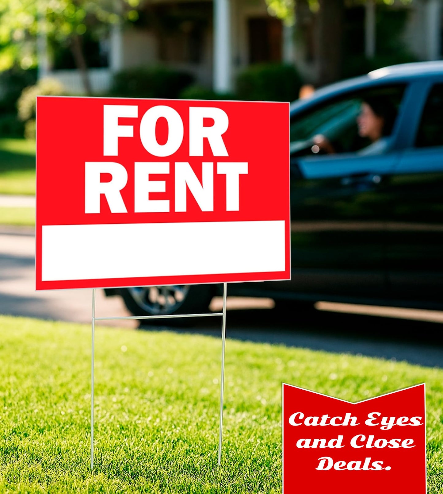 Double Sided Plastic Home for Rent sign - Set of 3 Pieces 12x8 Inch - Yard Sign with Tall Stands for Rentals Home Car Apartment Stores Business - Lawn Signs with Stakes and Garage Sale Sign