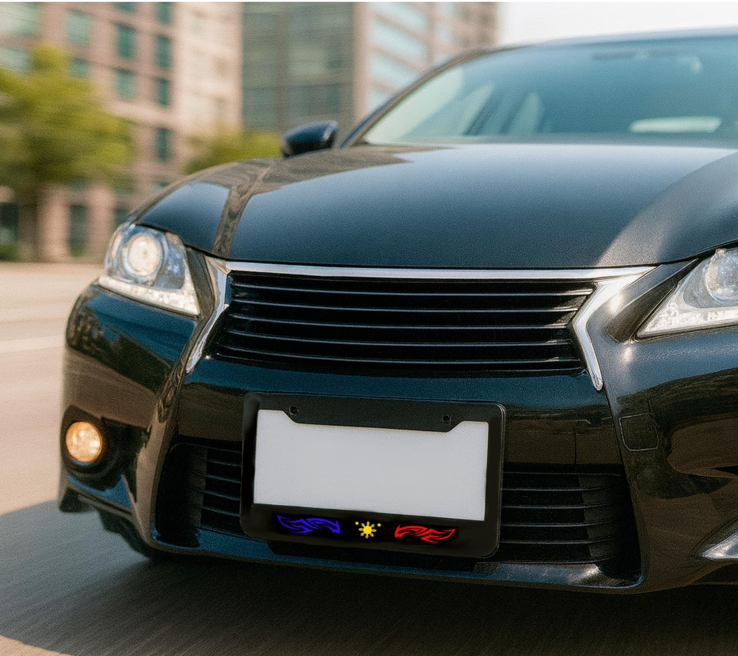 6x12.25 Inch License Plate Frame Philippines Star Tribal - Auto Parts License Plate Frame Decorative - Metal Black Car Frames with 2 Holes and Screws - Standart Cars USA Frame