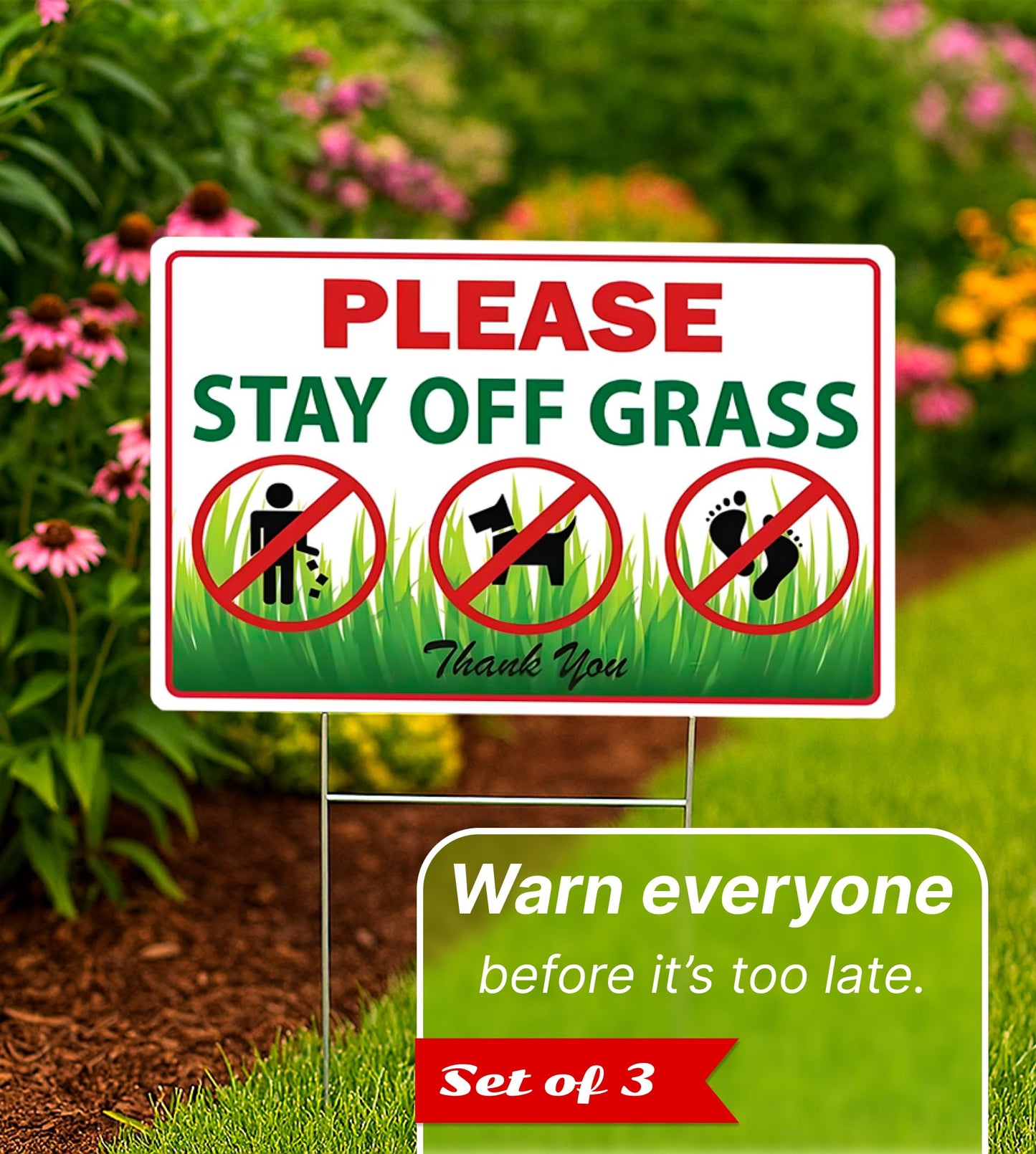 8x12 Inch 3X Double Sided Please Stay Off Grass Plastic Sign - No Dog Poop Signs for Yard outdoor - Pick Up After Your Dog Sign - No Pets No Dogs Allowed or Keep Dogs off Lawn Signs with Grass Stakes