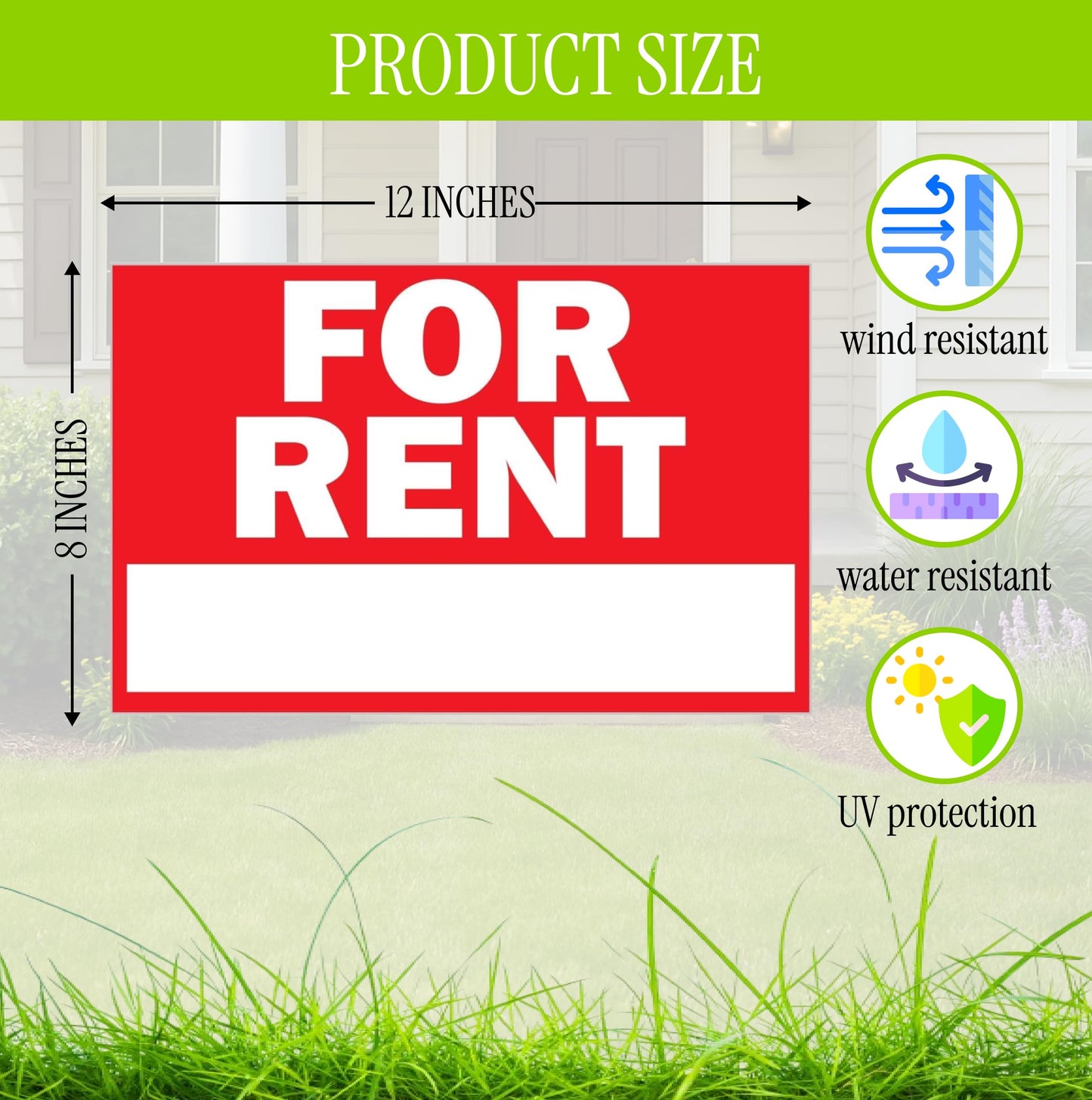 Double Sided Plastic Home for Rent sign - Set of 3 Pieces 12x8 Inch - Yard Sign with Tall Stands for Rentals Home Car Apartment Stores Business - Lawn Signs with Stakes and Garage Sale Sign