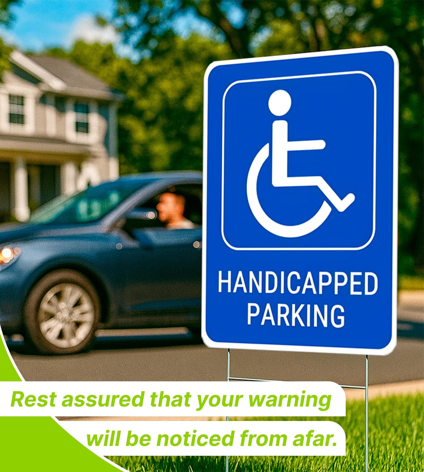 Set of 3 Double Sided 12x8 Inches Handicapped Parking with Metal Wire H-Stakes - Plastic Reserved Parking Signs for Handicapped Only - Yard Signs with Parking Space for Indoor or Outdoor