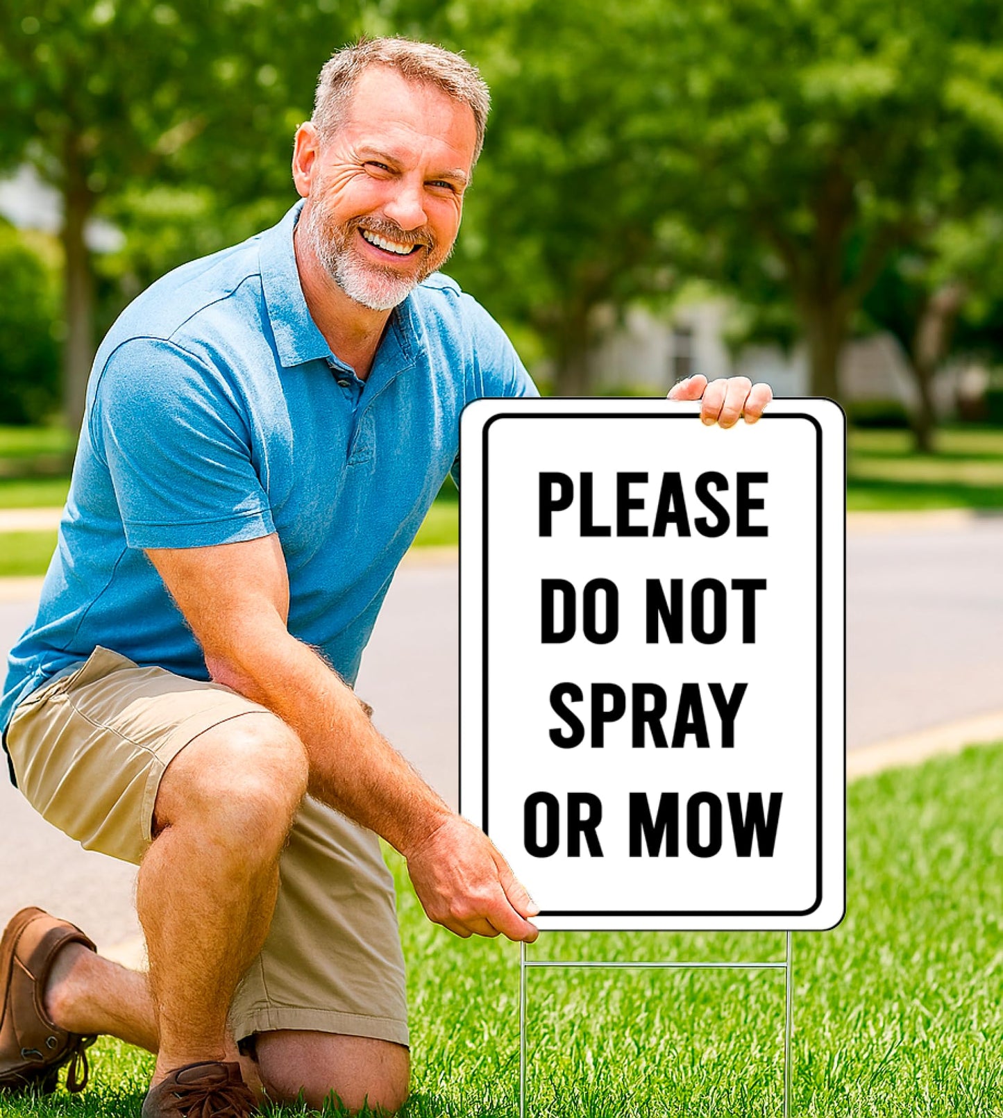 Set of 3 Double Sided Please Do not Spray or Mow Sign with Metal Stakes - 12x8 Inches Plastics Garden Signs Outdoor or Indoor for Lawn Yard - Please Stay Off My Grass Yard Sign