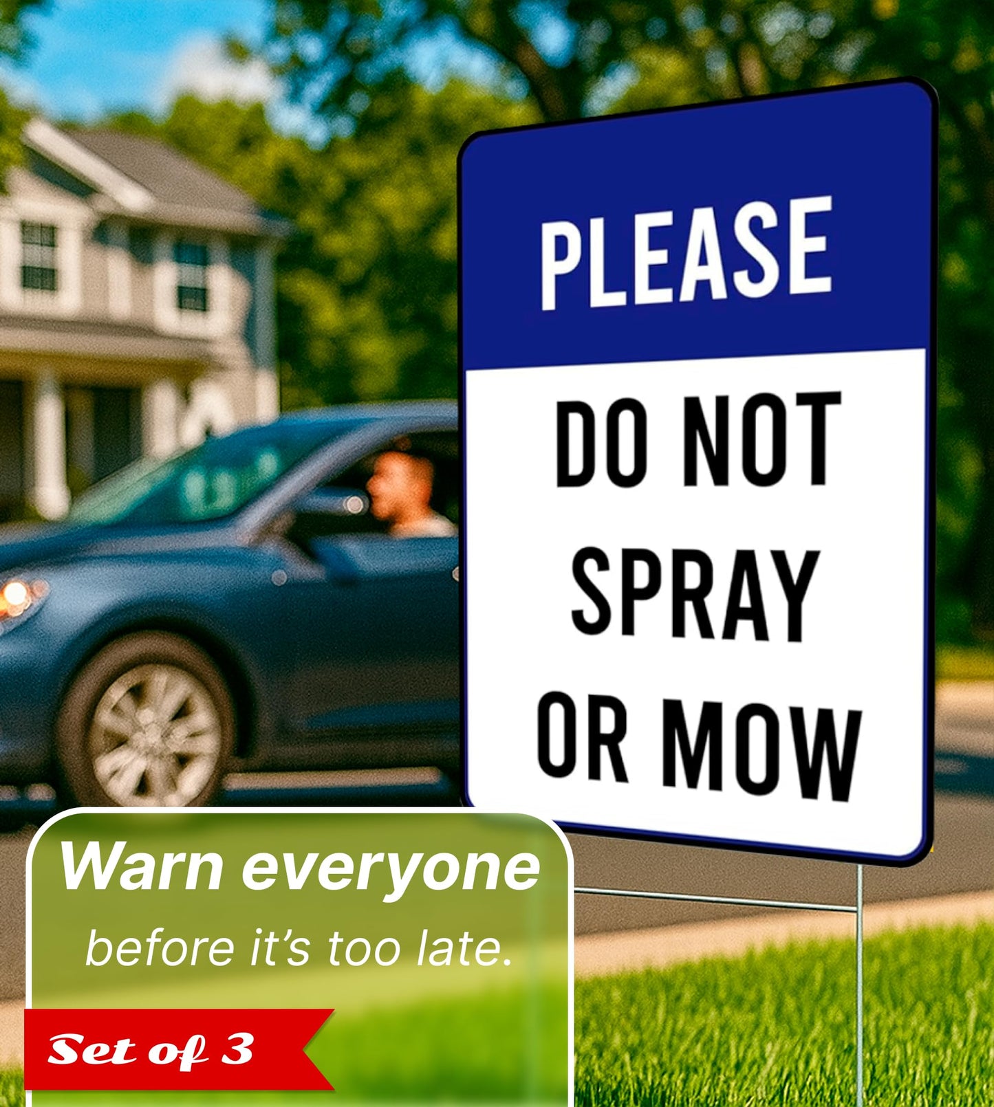 Set of 3 Double Sided Please Do Not Spray or Mow Sign with Metal Stakes - 12x8 Inches Plastics Garden Mow Signs for Outdoor and Indoor - Do Not Spray or Mow Neighborhood Street Caution Yard Signs