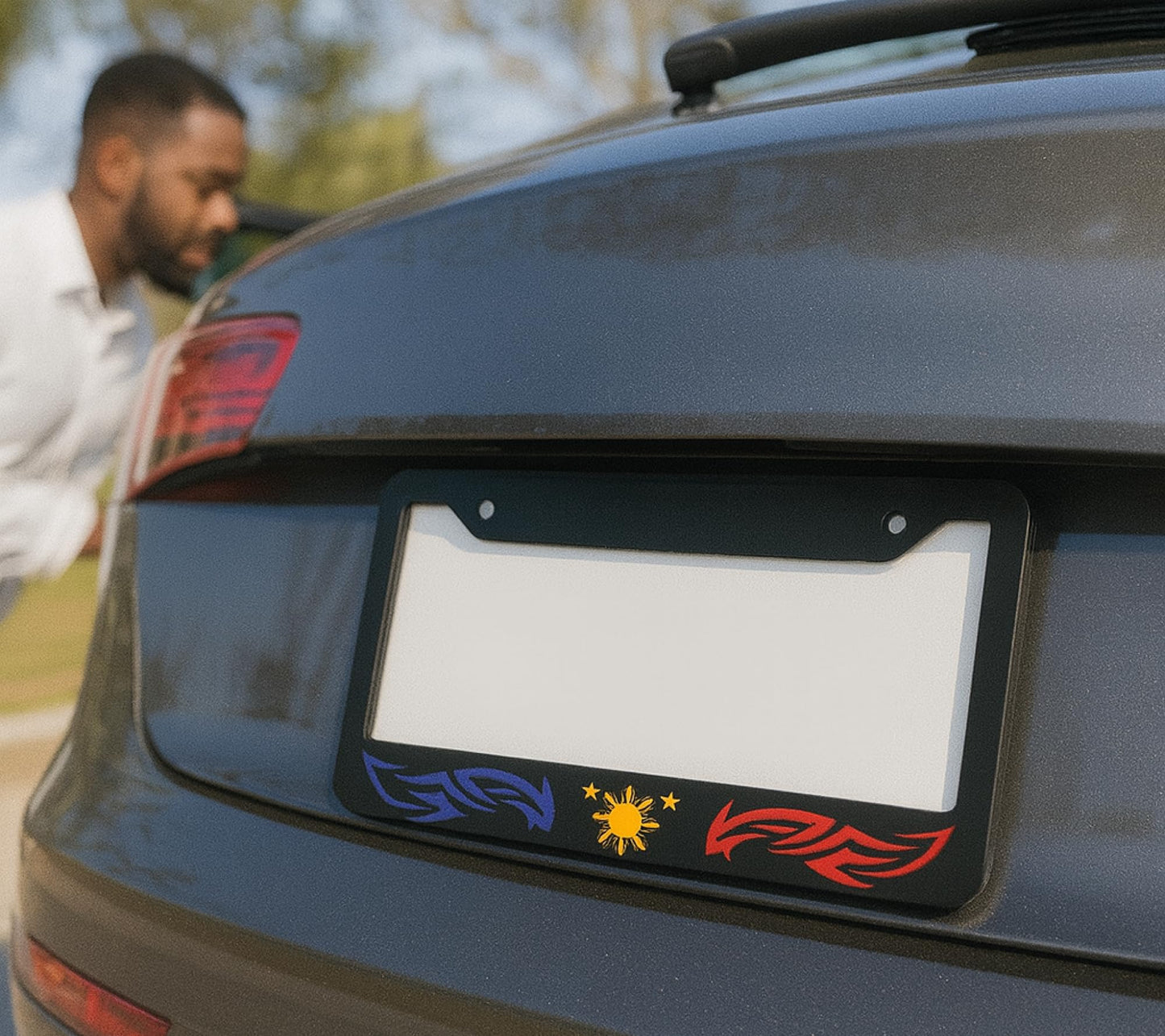 6x12.25 Inch License Plate Frame Philippines Star Tribal - Auto Parts License Plate Frame Decorative - Metal Black Car Frames with 2 Holes and Screws - Standart Cars USA Frame