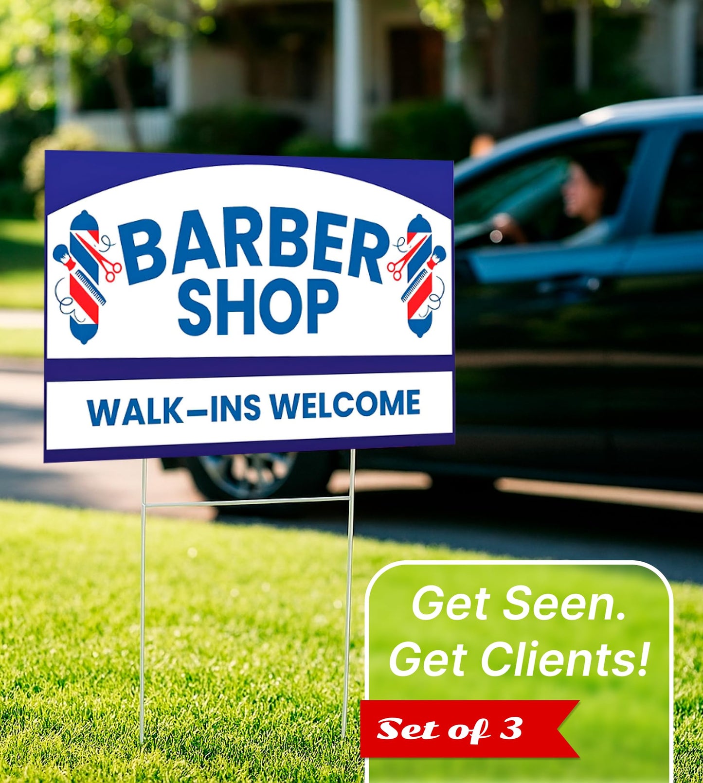12x16 inch pack of 3 Barber Shop (Arrow) Yard Sign - Double-Sided Print with Metal Stakes - Barber Shop Grand Opening Plastic Sign - Spa Barber Shop Open Advertising Printing Lawn Garden