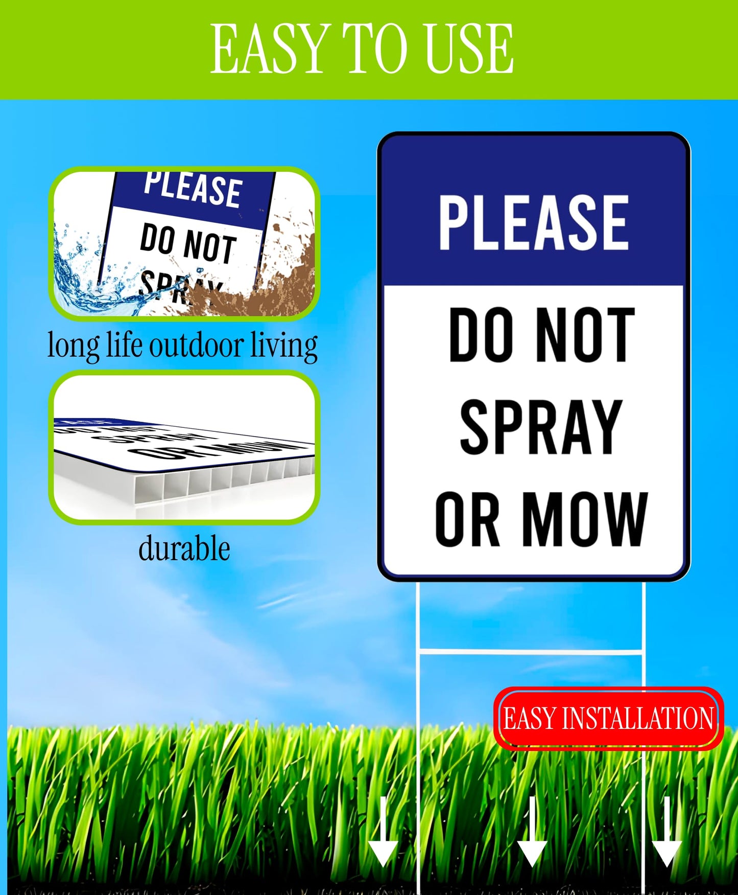 Set of 3 Double Sided Please Do Not Spray or Mow Sign with Metal Stakes - 12x8 Inches Plastics Garden Mow Signs for Outdoor and Indoor - Do Not Spray or Mow Neighborhood Street Caution Yard Signs