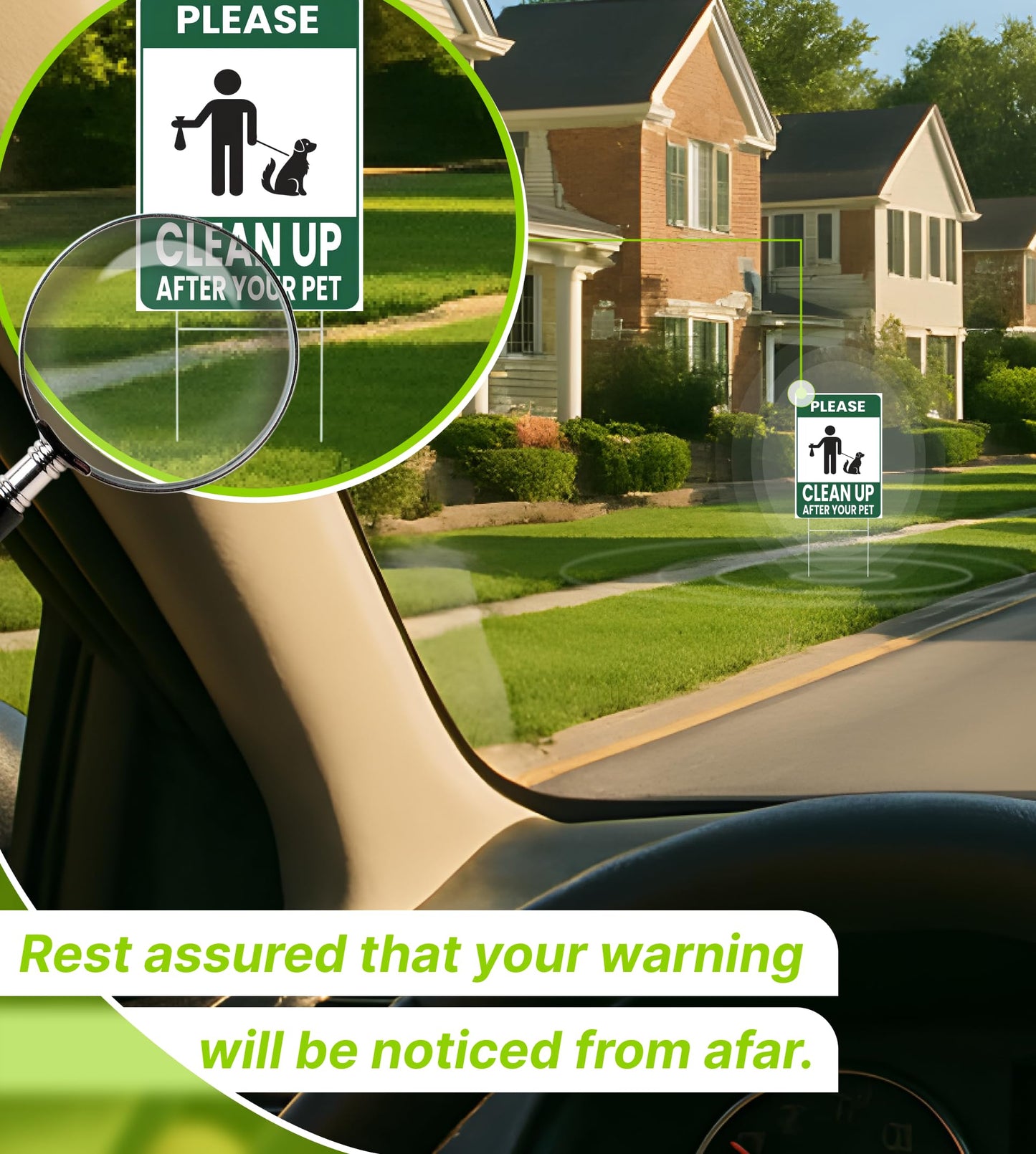 3X Plastic Double Sided Please Clean Up After Your Pet - 12x8 Inch Signs with H-shaped Front Yard Stakes - Pet Signs on the Yard Lawn - Collect Dog Poop and Don't Wet the Lawn - Signs To Curb Your Dog