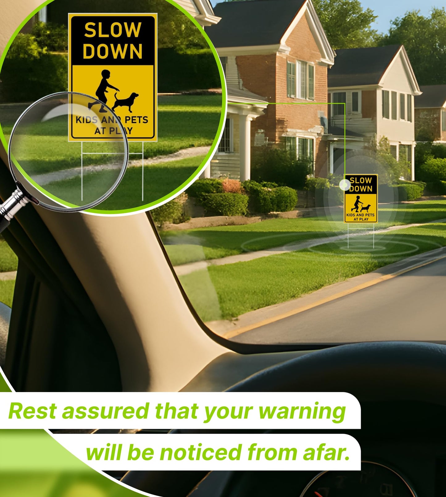 8x12 inch 3X Slow Down Kids and Pets at Play Yard Plastic Signs with Metal Wire H-Stakes - Street Slow Children at Play Double Sided Sign - Drive Like Your Kids Live Here - Easy to Mount for Driveway