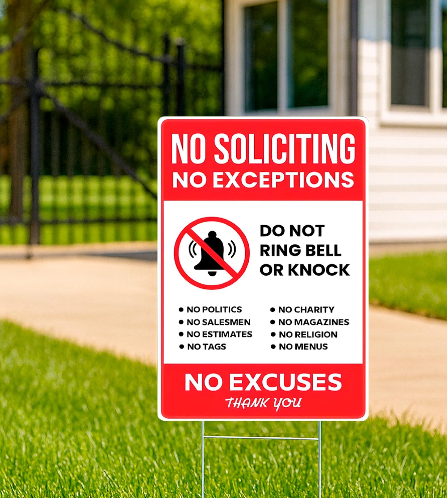 12x16 Inch 3X No Soliciting No Exceptions Plastic Sign with Metal Stakes - Fun Decor for Home House Yard - No Exceptions Do Not Ring Bell No Knock Double Sided Signs - No Excuses Lawn Sign for Outdoor
