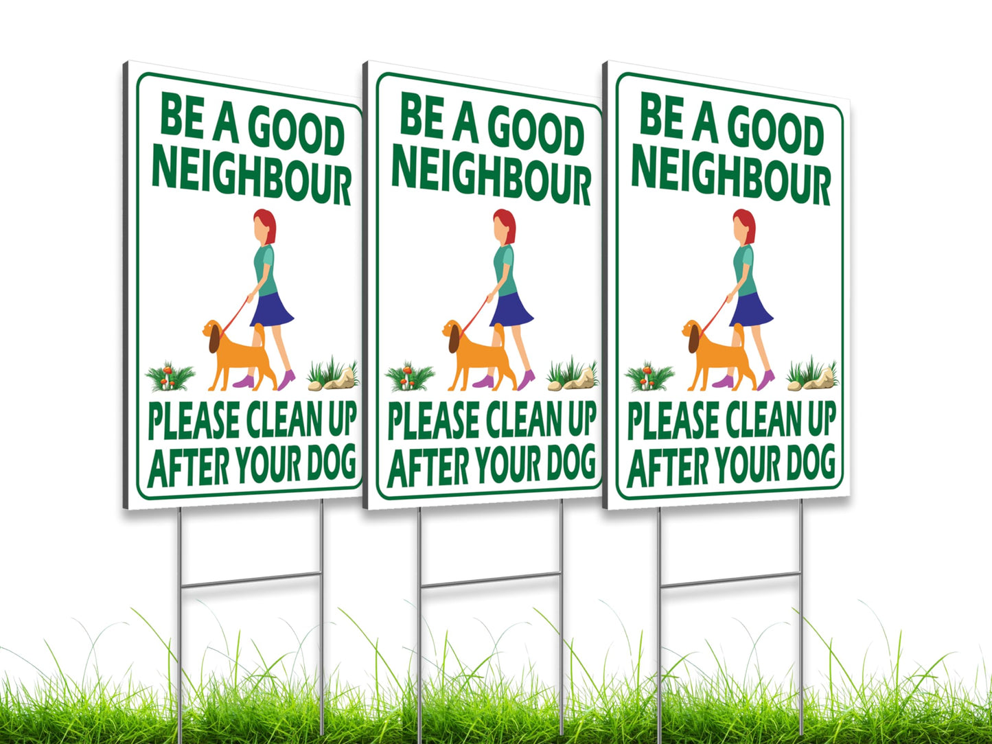 3X 12x8 Please Be a Good Neighbor Clean Up After Your Dog Plastic Signs With H-Stakes - Curb Your Dog no Pooping and Pee Lawn Double Sided Signs - No Dogs Poop Sign for Yard - No Dogs or Keep off Grass
