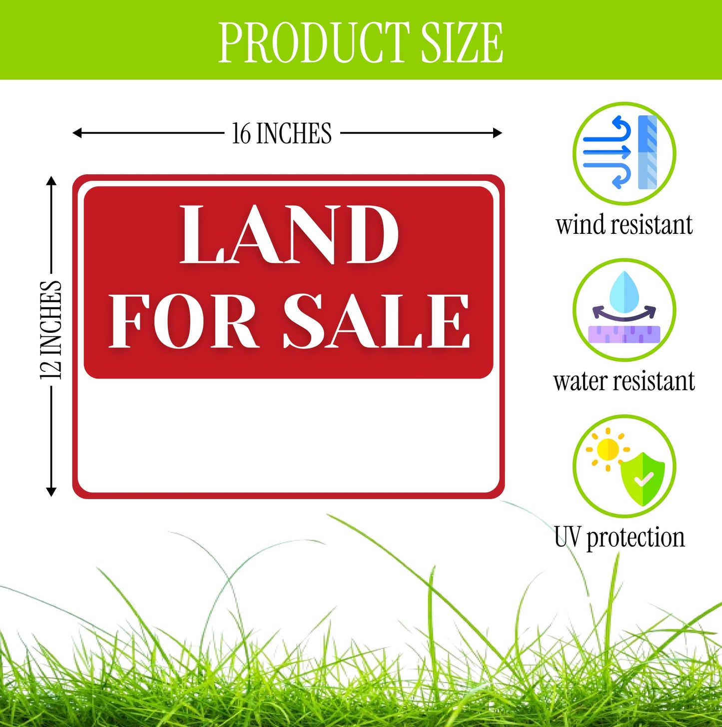 3X Double Sided 12x16 Inches Land for Sale Yard Sign with Metal Stakes - House For Sale Plastic Signs for Real Estate Agent Realtor Supplies - for Outdoor Home - Perfect for Home Owners Real Estate
