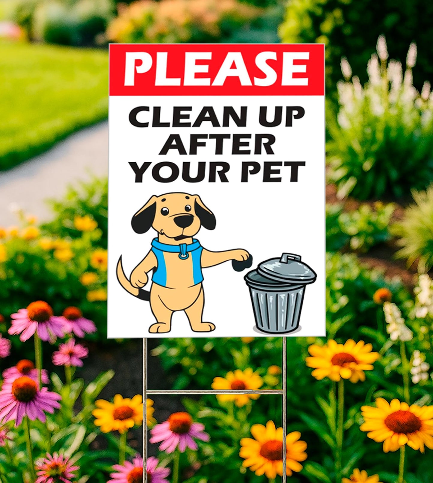 3X Clean Up After Your Dog Yard Double sided Sign 8x12 inch - Funny No Dog Poop Plastic Signs with Stake - Keep Dogs off Grass Signs for Yard Garden Lawn - No Dogs Allowed or Keep off Grass Sign