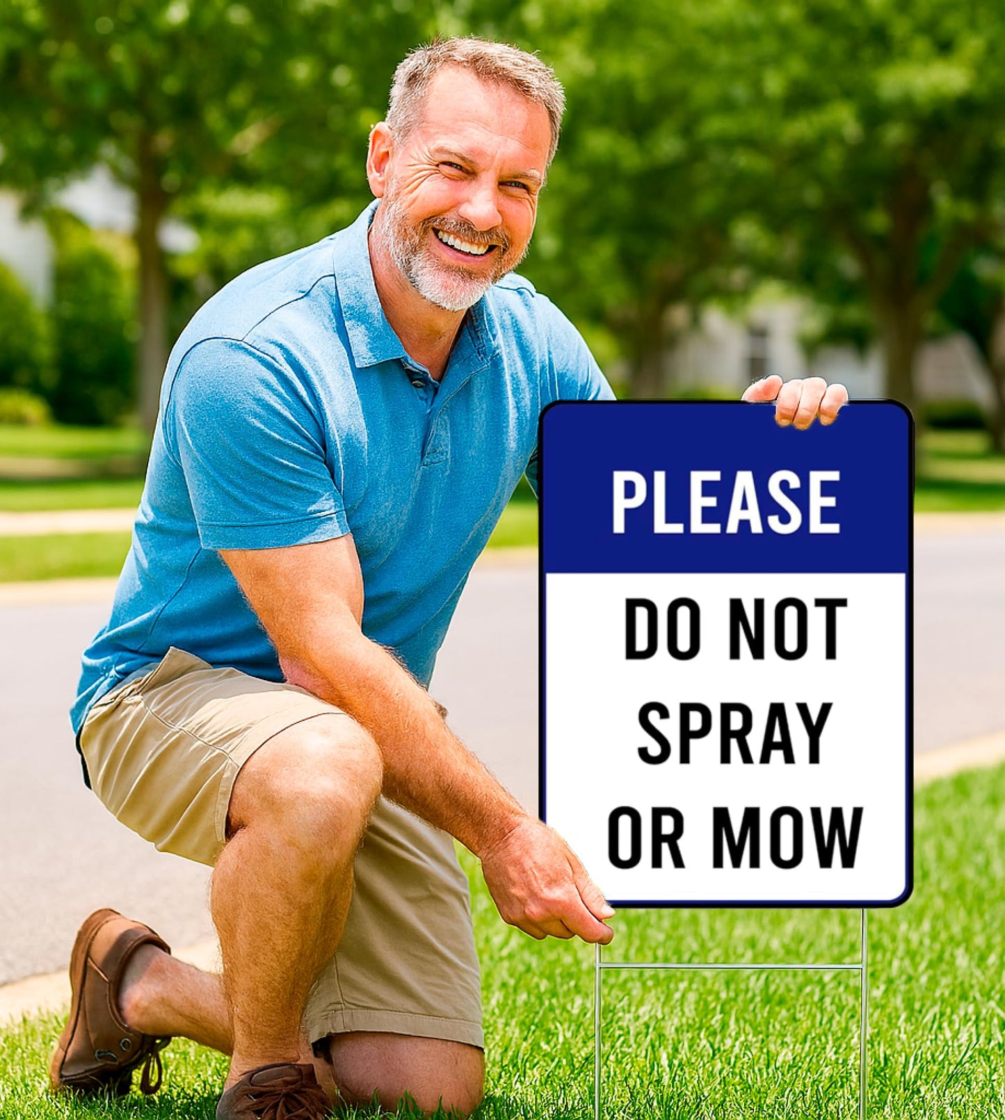 Set of 3 Double Sided Please Do Not Spray or Mow Sign with Metal Stakes - 12x8 Inches Plastics Garden Mow Signs for Outdoor and Indoor - Do Not Spray or Mow Neighborhood Street Caution Yard Signs