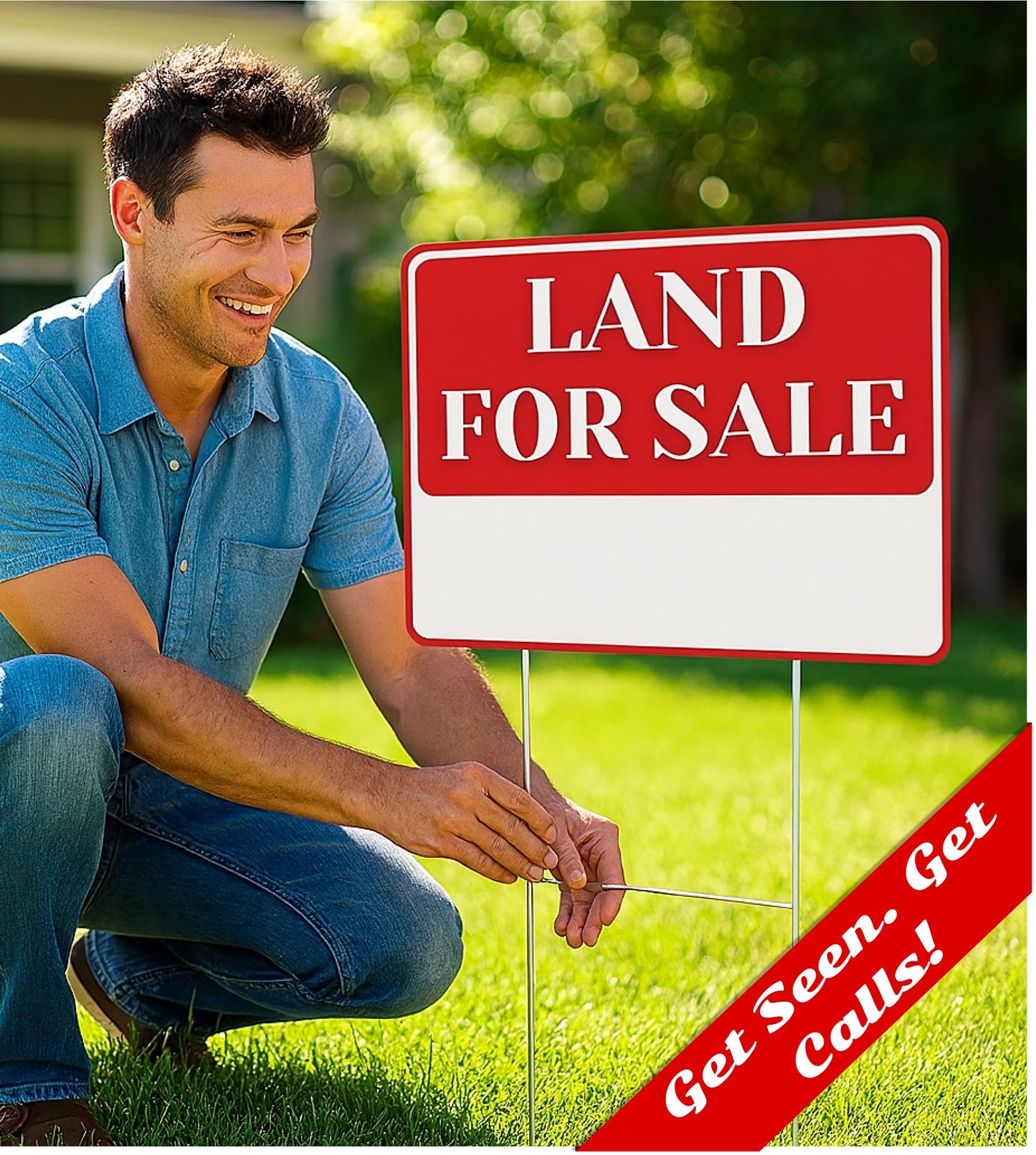 3X Double Sided 12x16 Inches Land for Sale Yard Sign with Metal Stakes - House For Sale Plastic Signs for Real Estate Agent Realtor Supplies - for Outdoor Home - Perfect for Home Owners Real Estate