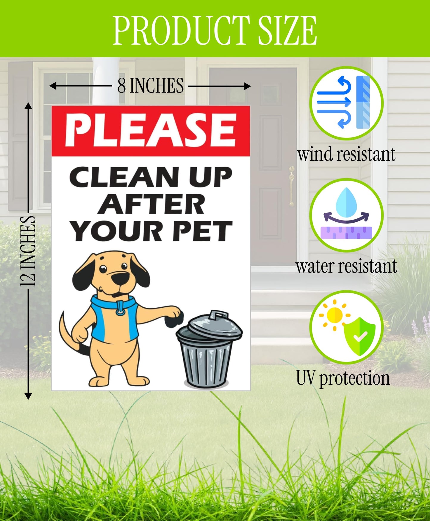 3X Clean Up After Your Dog Yard Double sided Sign 8x12 inch - Funny No Dog Poop Plastic Signs with Stake - Keep Dogs off Grass Signs for Yard Garden Lawn - No Dogs Allowed or Keep off Grass Sign