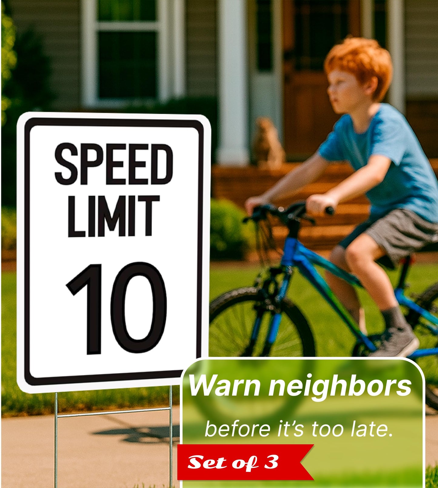 Set of 3 Double Sided 12x16 Inches Speed Limit 10 MPH Sign with Metal Wire H-Stakes - Plastic Slow Down Traffic Sign - Speed Limit Signs Outdoor Use for Neighbour Driveway Yard or School