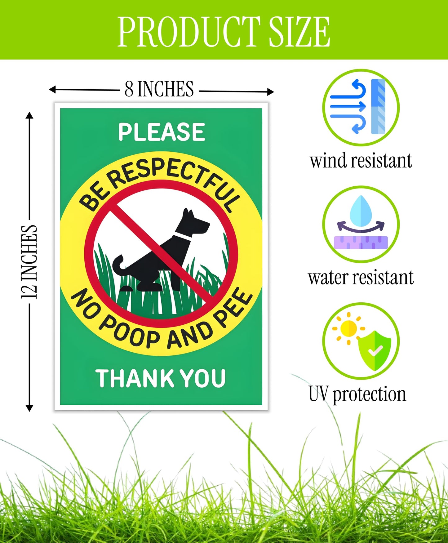 Set of 3 Double Sided 12x8 Inches Please Be Respectful No Poop And Pee Thank You Plastic Sign with Metal Stakes - No Pet Pooping or Waste or Poop - No Pooping and No Peeing Dog Yard Signs