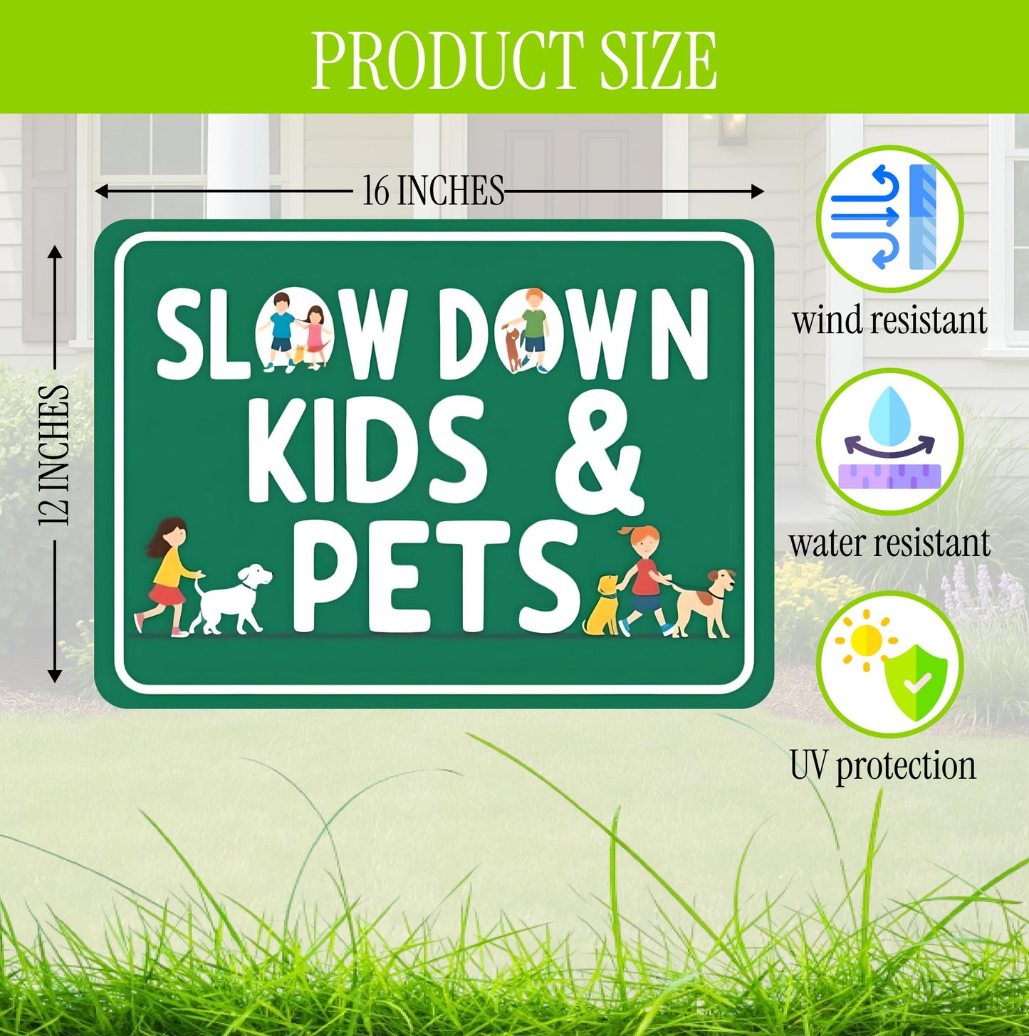 Set of 3 Double Sided 12x16 Inches Plastic Sign "SLOW DOWN KIDS & PETS" - Сaution Сhildren at Play Signs With H-Stakes for Street - Drive Like Your Kids Live here Yard Signage Speed Limit Warning