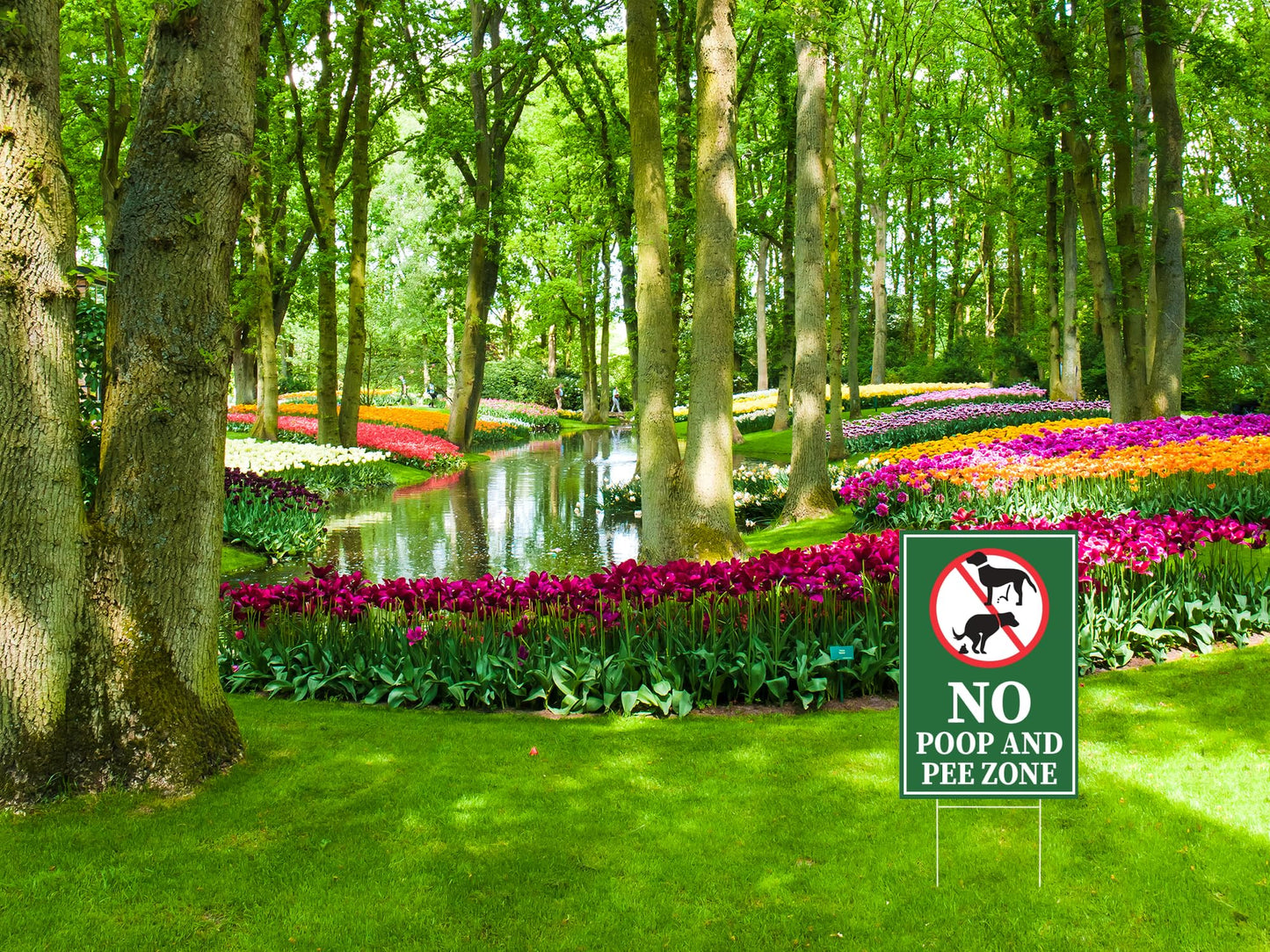 Pack of 3 No Poop and Pee Zone Yard Plastic Signs with Stakes 12x16 inch - Please Be Respectful Dog Double Sided Signs for Yard Garden Lawn Outdoor - Please Be No Pooping No Peeing Dog Yard Signs