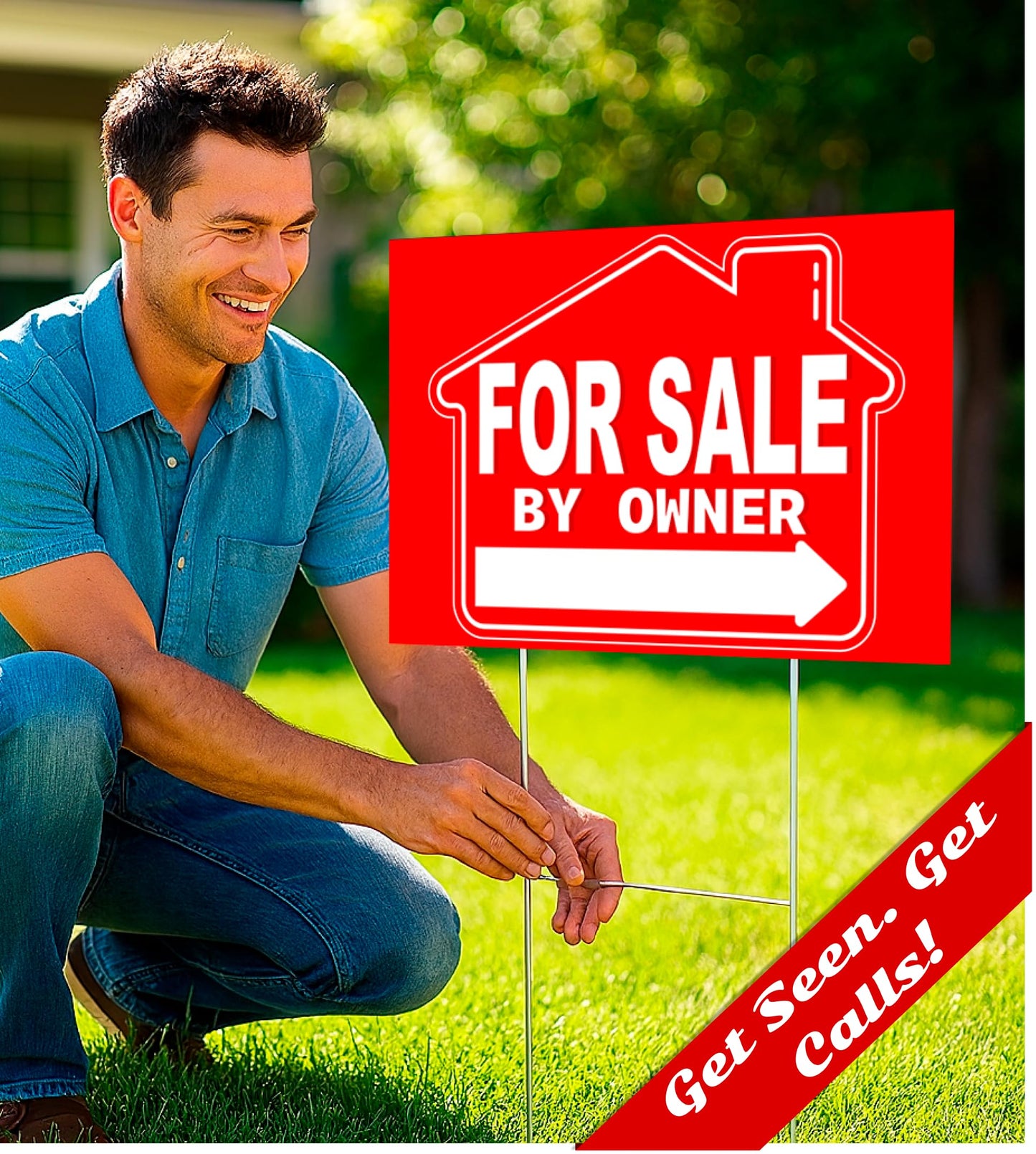 5X For Sale By Owner Yard Plastic 8x12 Sign - Yard Double Sided Signs with Metal H Stakes - for Home Owners Real Estate Directional Signs - House For Sale Sign for Real Estate Agent Realtor Supplies