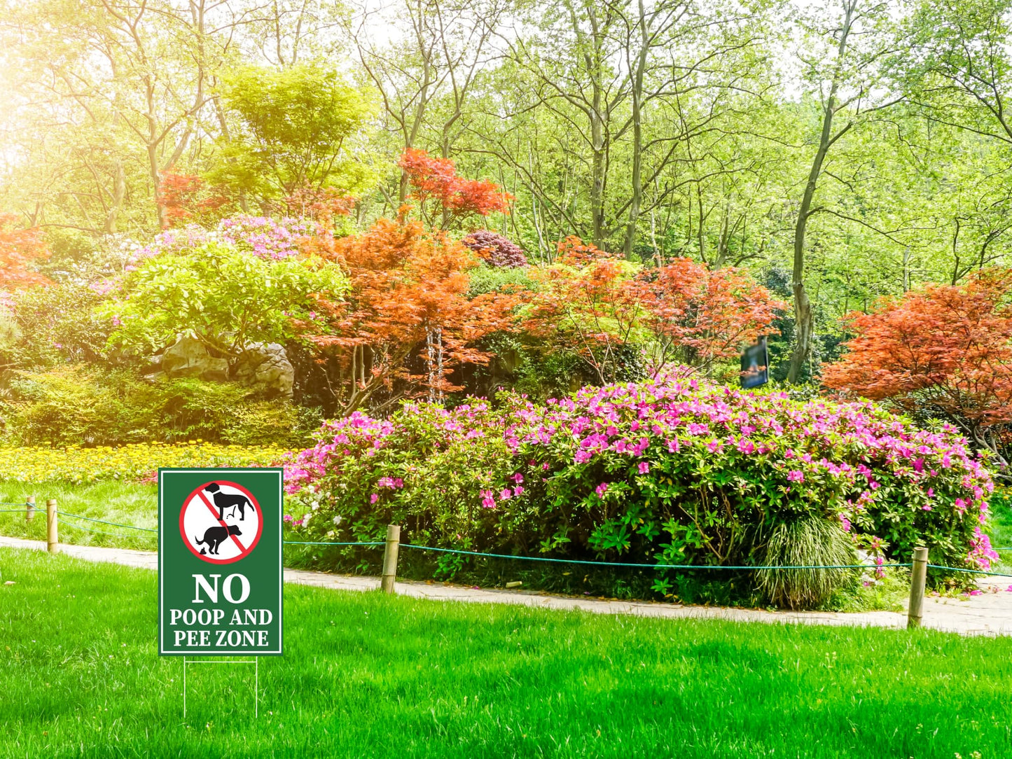 Pack of 3 No Poop and Pee Zone Yard Plastic Signs with Stakes 12x16 inch - Please Be Respectful Dog Double Sided Signs for Yard Garden Lawn Outdoor - Please Be No Pooping No Peeing Dog Yard Signs