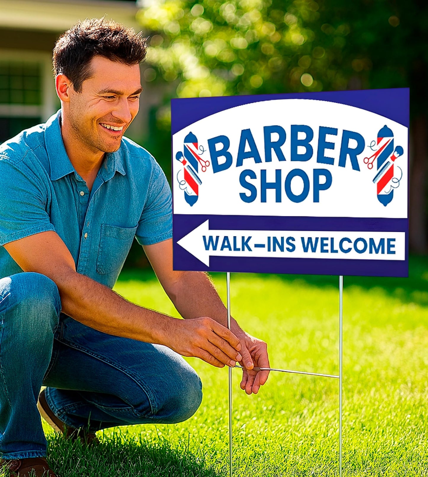 12x16 inch pack of 3 Barber Shop (Arrow) Yard Sign - Double-Sided Print with Metal Stakes - Barber Shop Grand Opening Plastic Sign - Spa Barber Shop Open Advertising Printing Lawn Garden