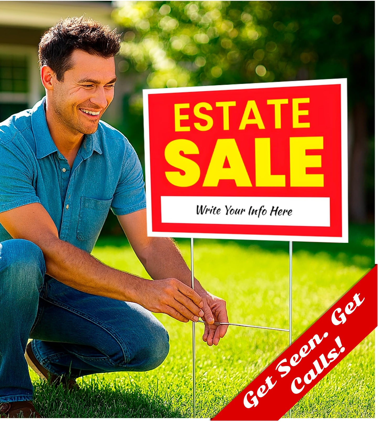 12x16 Inch 3X Double Sided Real Estate Sale Yard Sign - Estate Sale Arrows Plastic Signs with Metal H Stakes - House For Sale Sign for Real Estate Agent Realtor Supplies - Real Estate Perfect for Home