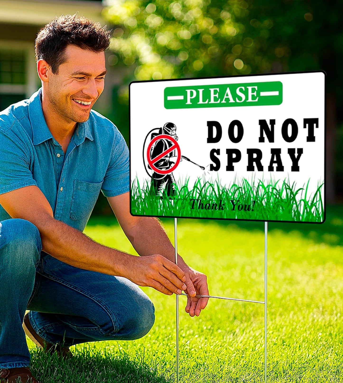 3 Pack 12x8 Inches Do Not Spray, Thank You with Metal Stakes - Plastic Double Sided Neighborhood Street Caution Yard Signs - Do No Spray Signs for Outdoor or Indoor/Onside or Inside