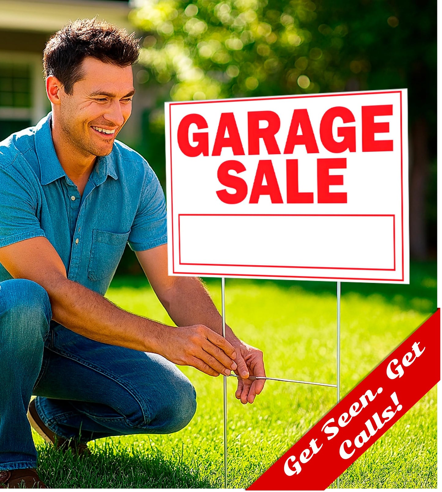 3X Double Sided 12x8 Garage Sale Sign - for Sale Signs With H-stakes Tall Stands Corrugated Plastic Plaque Custom Yard Signs with Lawn Stakes Personalized Street Sign - Garage Sale Open Door Signs