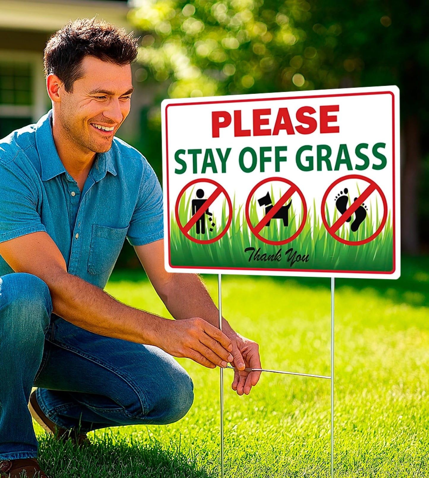 8x12 Inch 3X Double Sided Please Stay Off Grass Plastic Sign - No Dog Poop Signs for Yard outdoor - Pick Up After Your Dog Sign - No Pets No Dogs Allowed or Keep Dogs off Lawn Signs with Grass Stakes