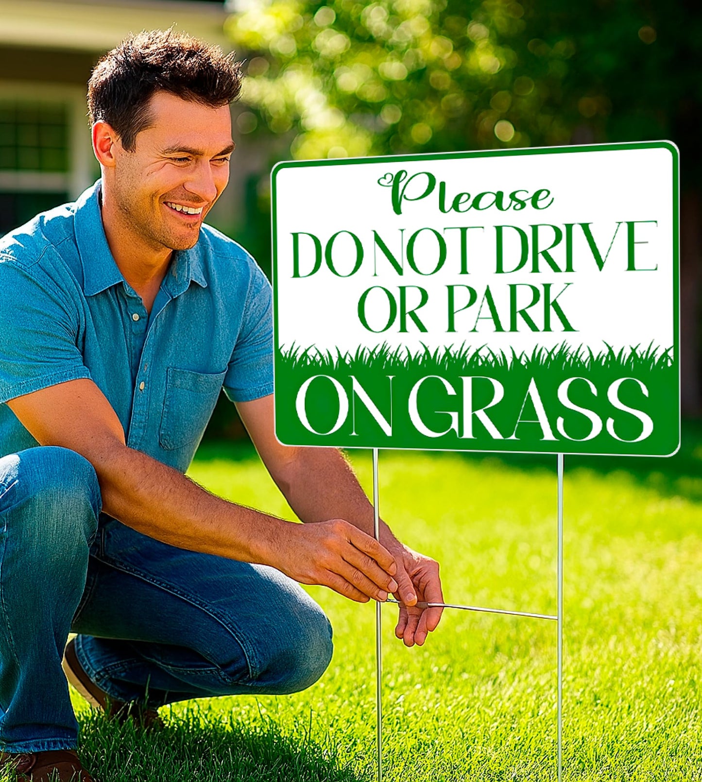 8x12 inch 6X Please Do Not Drive or Park on Grass Yard Plastic Sign - No Parking on Grass Double Sided Sign - Stay Off Grass for Yard - No Parking Signs with Stand - Stay Off and Keep off Grass Sign