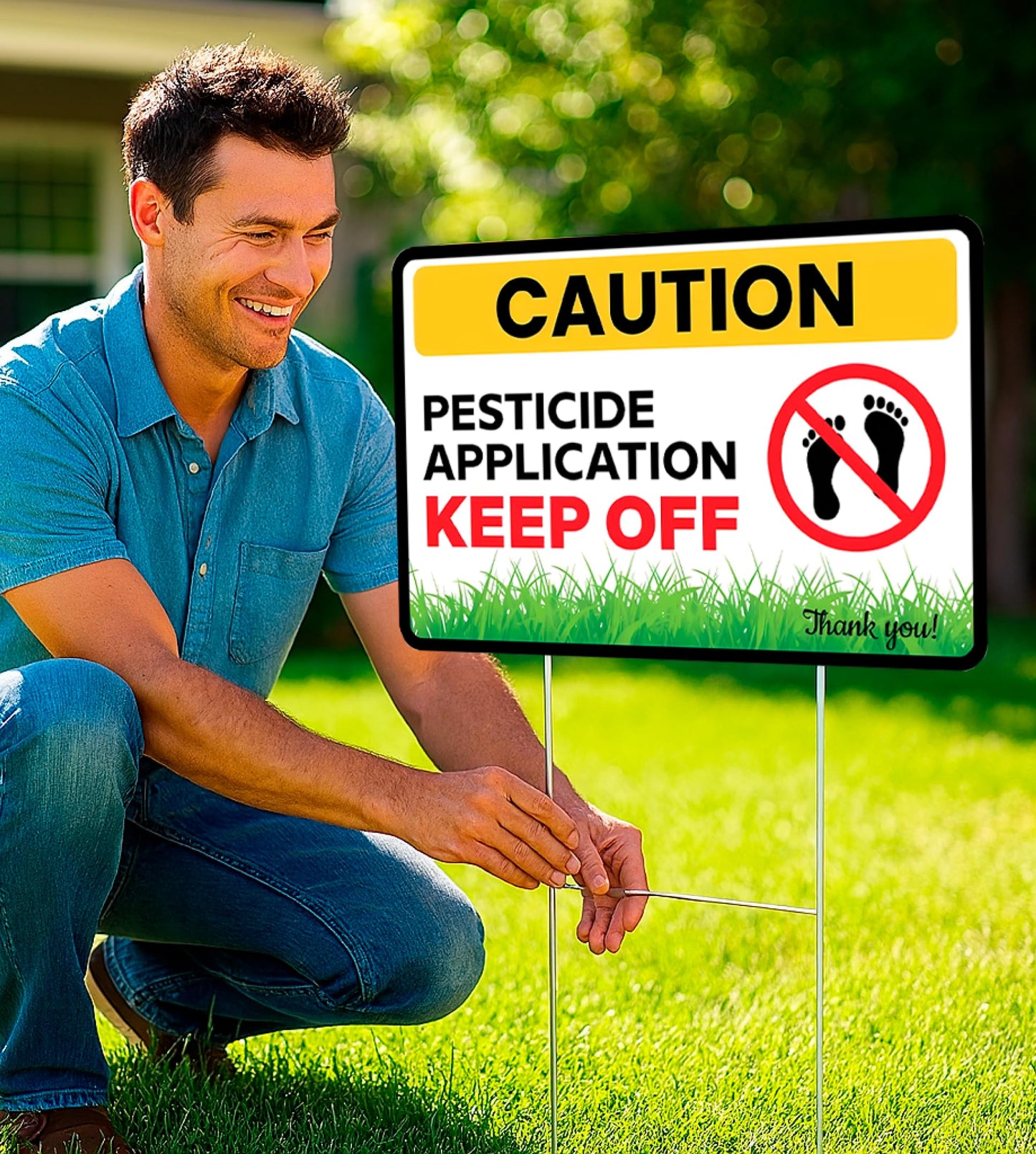 12x8 Ft 3X Double Sided Caution Application Keep Off with Metal Stakes - Plastic Street Caution Yard Sign - Plastic Surface Keep off Sign for Lawn Grass Warning - Please Keep Pets Off The Grass Sign