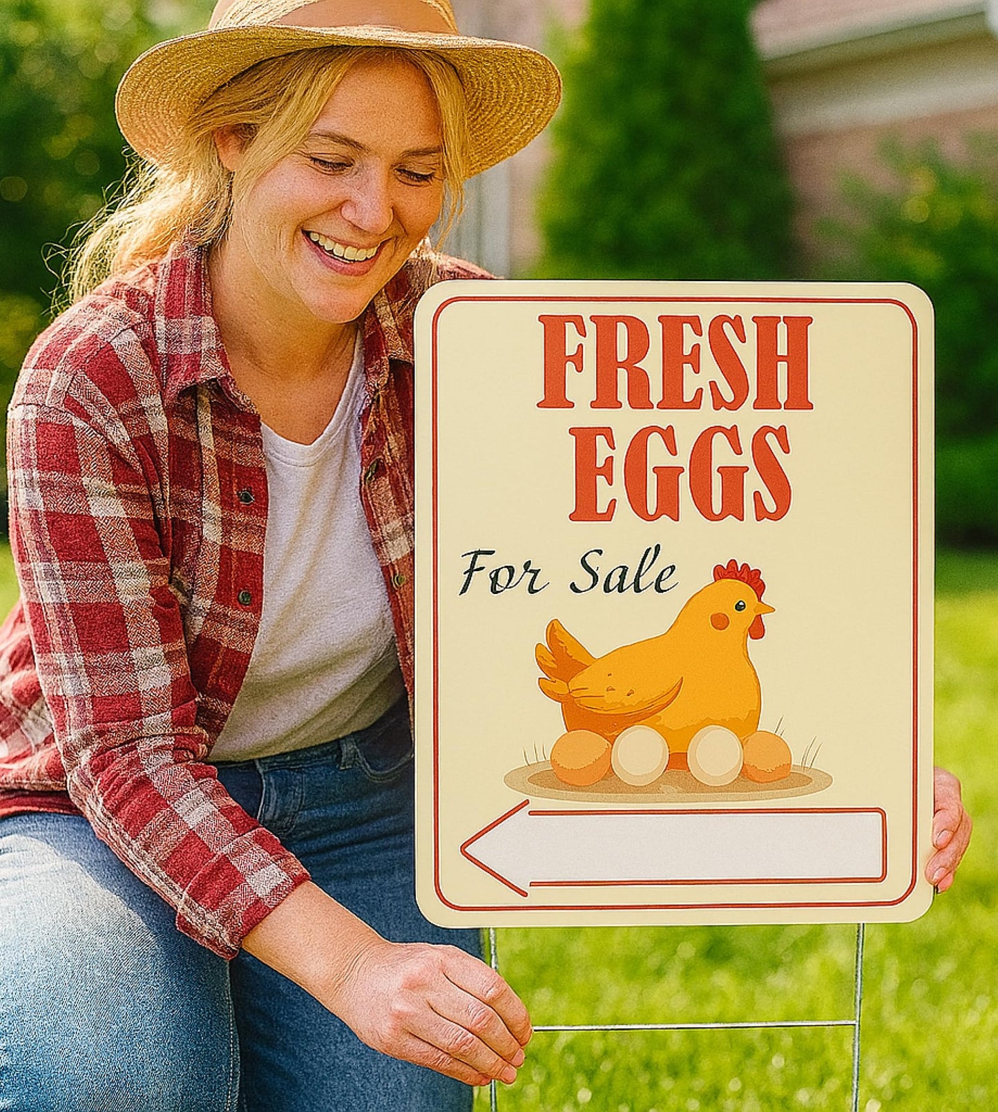 3X Double Sided 12x16 Inches Fresh Eggs For Sale Plastic Sign with Metal H-Stakes - Farm Business Supplies Home Decor - Fresh Chicken Eggs For Sale Yard Sign - Fresh Eggs Sign for Outdoor and Indoor